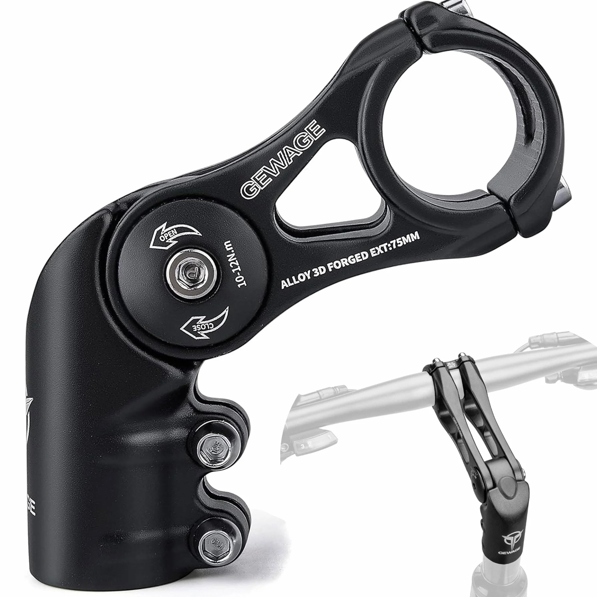 GEWAGE Regulowany Wspornik Kierownicy MTB/Szosowy/BMX – Podniesienie Kierownicy -130° do +90°, 75/95/130 mm, 31,8 mm, Aluminium 3D – Sportowa lub komfortowa jazda
