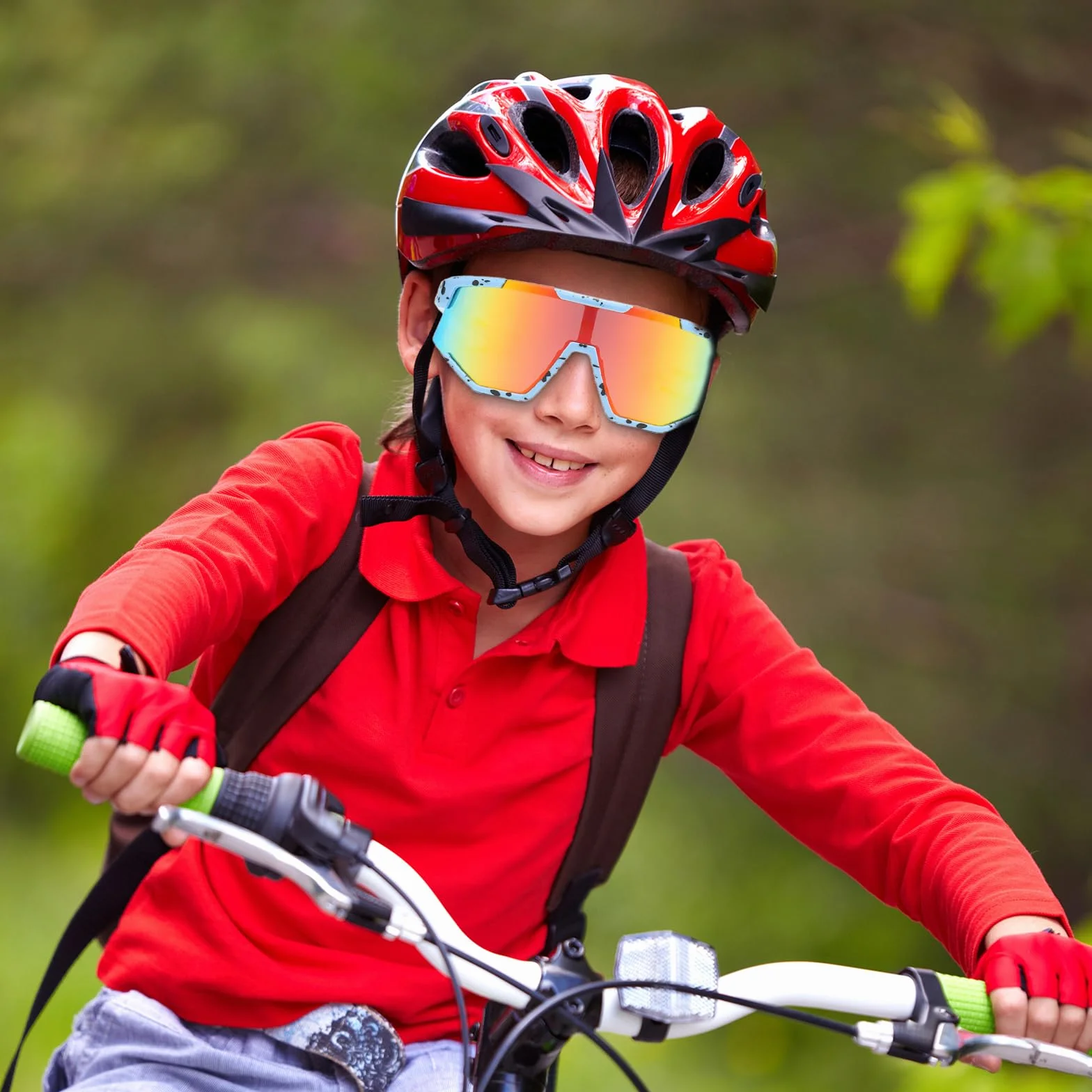 Sportowe okulary przeciwsłoneczne polaryzacyjne okulary rowerowe dla dzieci ochrona UV400 okulary rowerowe dla dzieci 5-16 lat do jazdy na rowerze tenis rugby bieganie sporty na świeżym