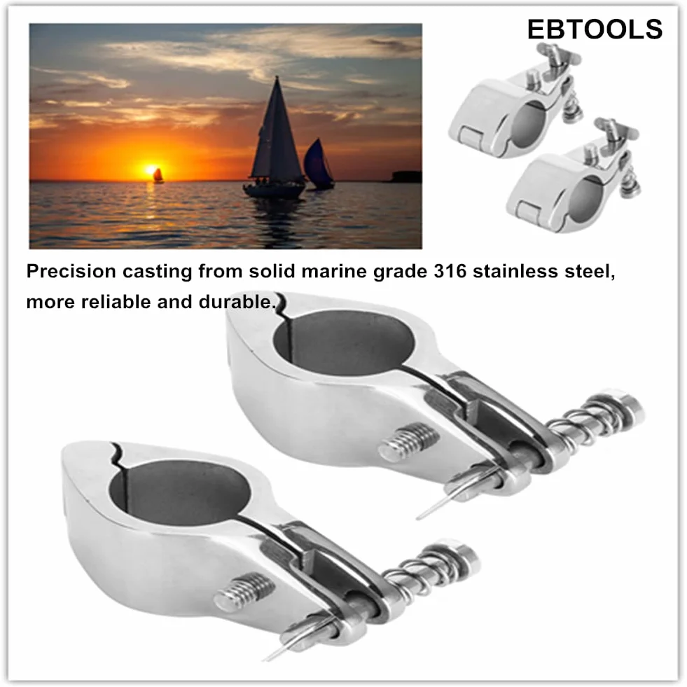 EBTOOLS do wspornika bimini do pneumatycznego 2 sztuki przegubowa łódź górna szczęka suwak ze stali nierdzewnej 316 okucia do sprzętu morskiego końcówka styl Bimini górny zawias wspornik