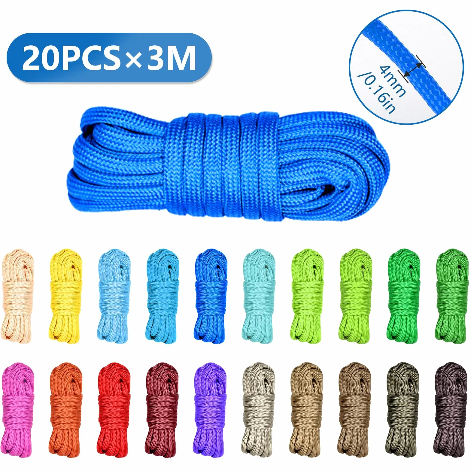 FICOFISE Paracord 4 mm 7-żyłowa linka 20 kolorów 20 x 3 m