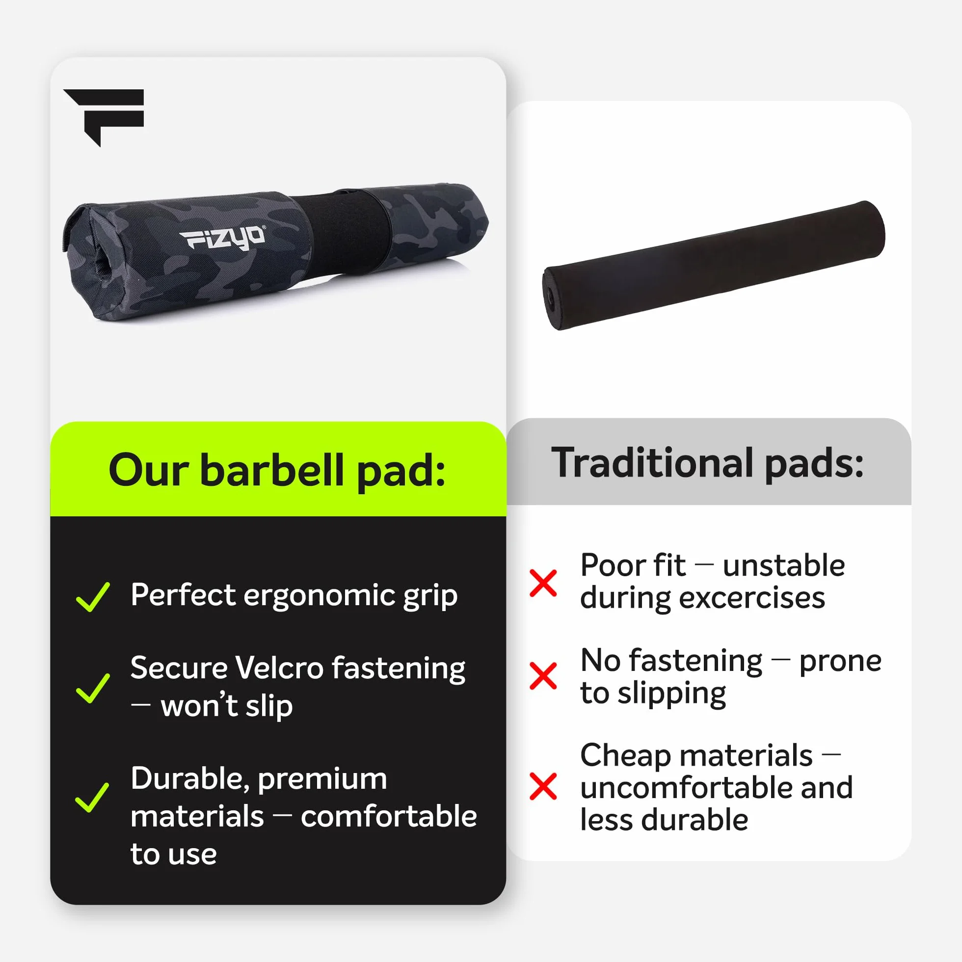 Fizyo Ochraniacz na Sztangę z Rzepem – Barbell Hip Thrust Pad do Przysiadów, Martwego Ciągu (Deadlift) i Treningu Siłowego, Czarny
