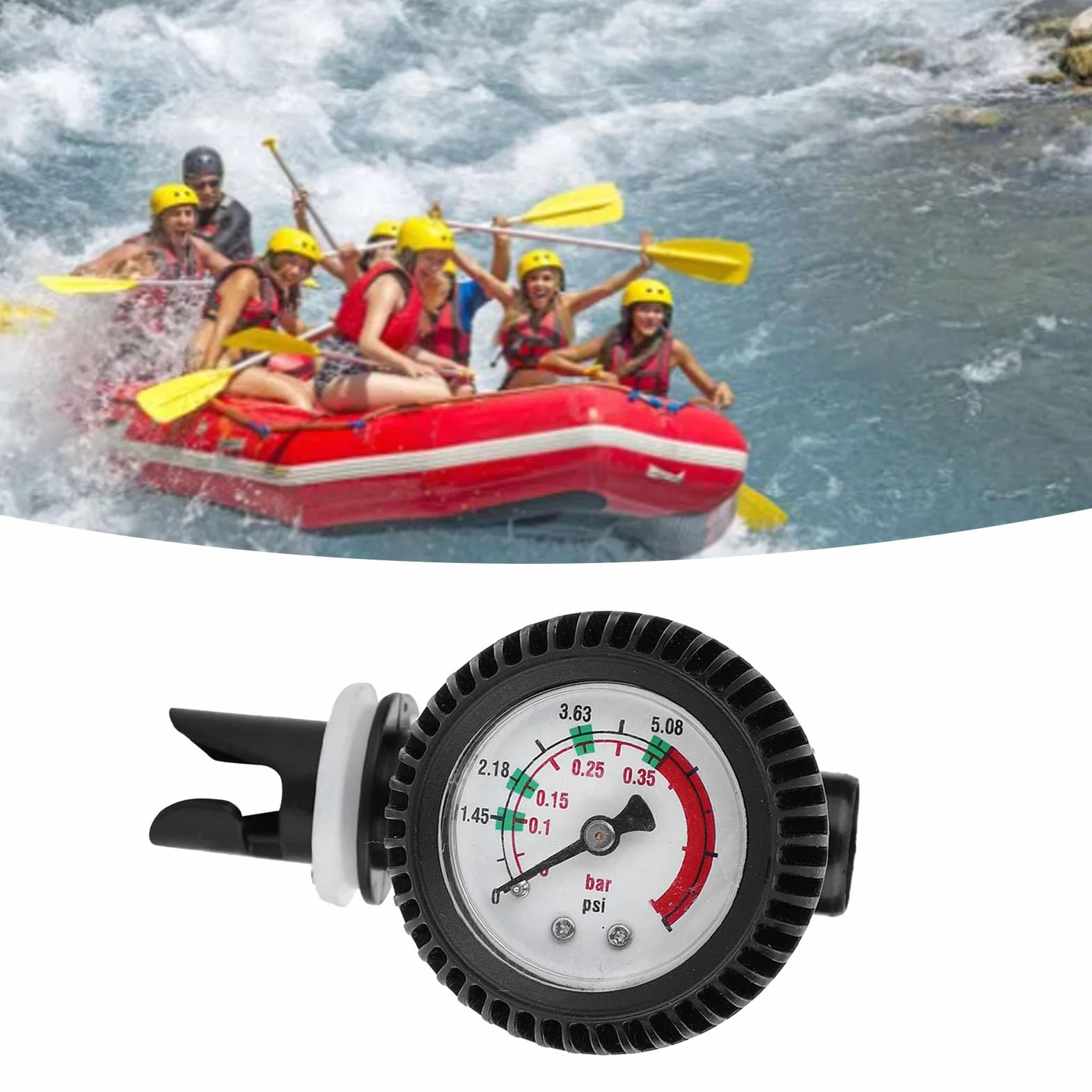 Keenso Manometr do pontonów, 0-5.08 psi barometr do pontonów/kajaków/desek surfingowych/SUPBoard Raft (czarny)