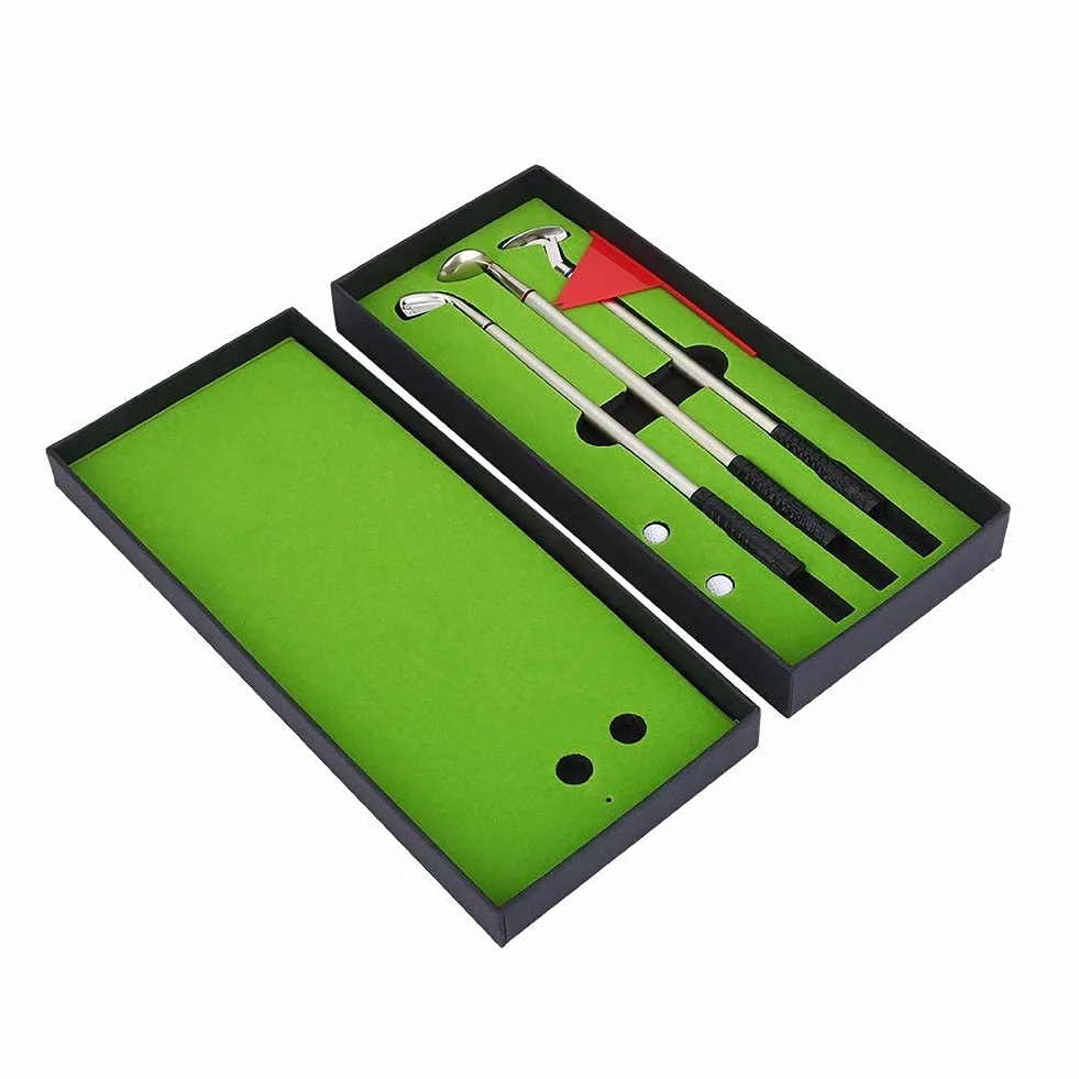 MAGT Zestaw długopisów golfowych 3 szt. mini kije golfowe długopisy kulkowe z piłkami flaga dekoracje