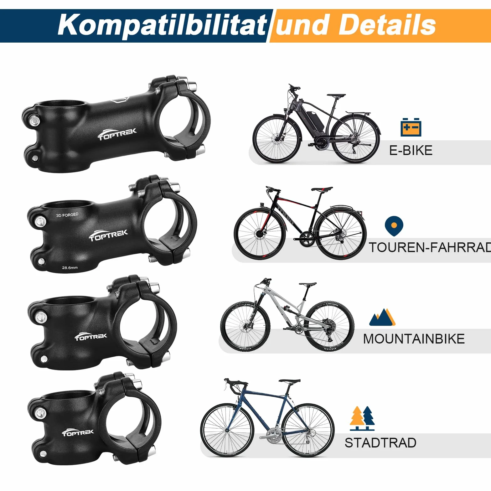 toptrek Wspornik kierownicy roweru 31,8 mm, MTB, 35 mm/45 mm/60 mm/70 mm, 7° wspornik kierownicy ze stopu aluminium, lekki wspornik kierownicy roweru, podwyższenie kierownicy roweru do MTB, BMX