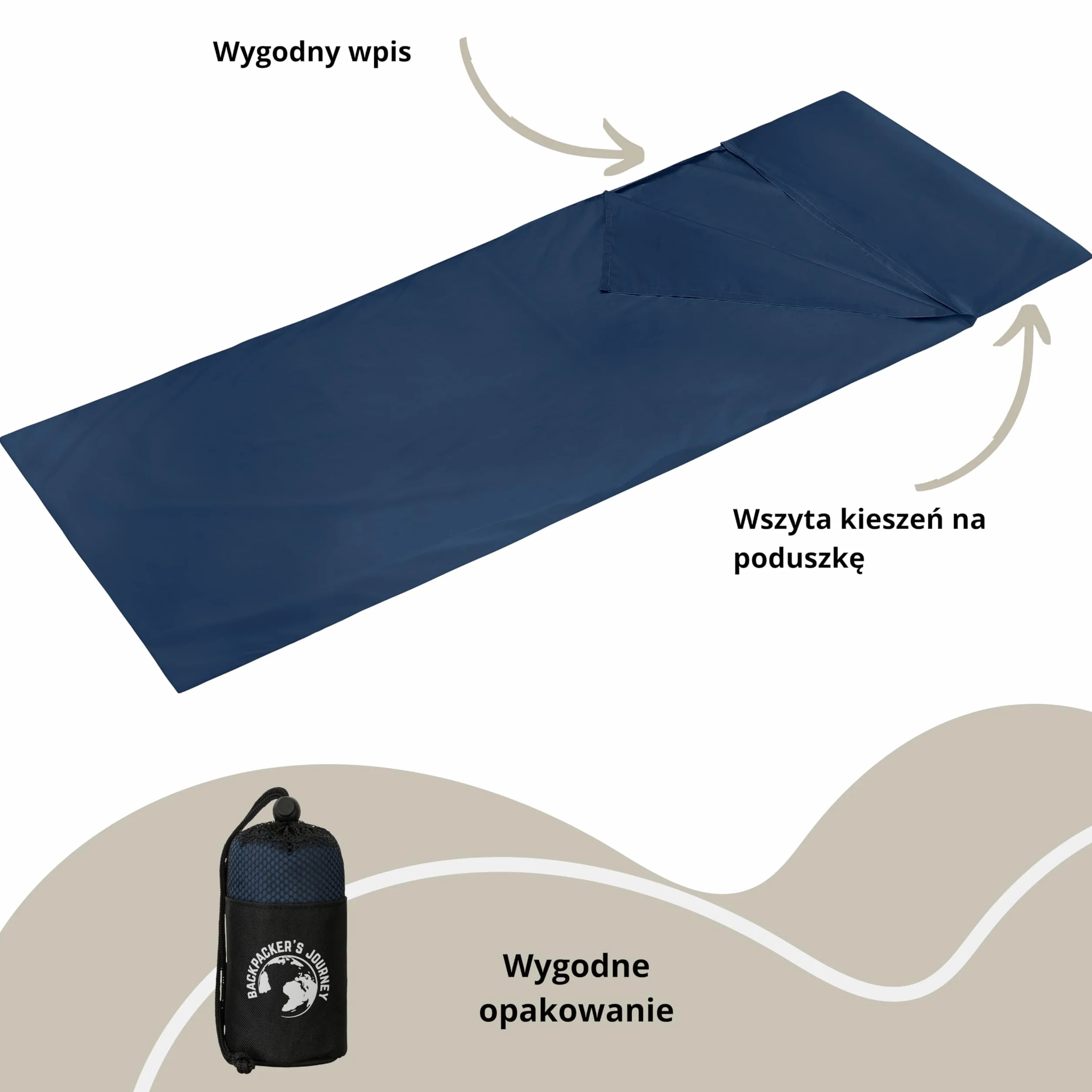 Backpacker's Journey Ultralekka wkładka do śpiwora w 100% z bawełny, 265 g, lekka wkładka do spania dla dorosłych, podróże, kemping i hostel (85 cm niebieski)