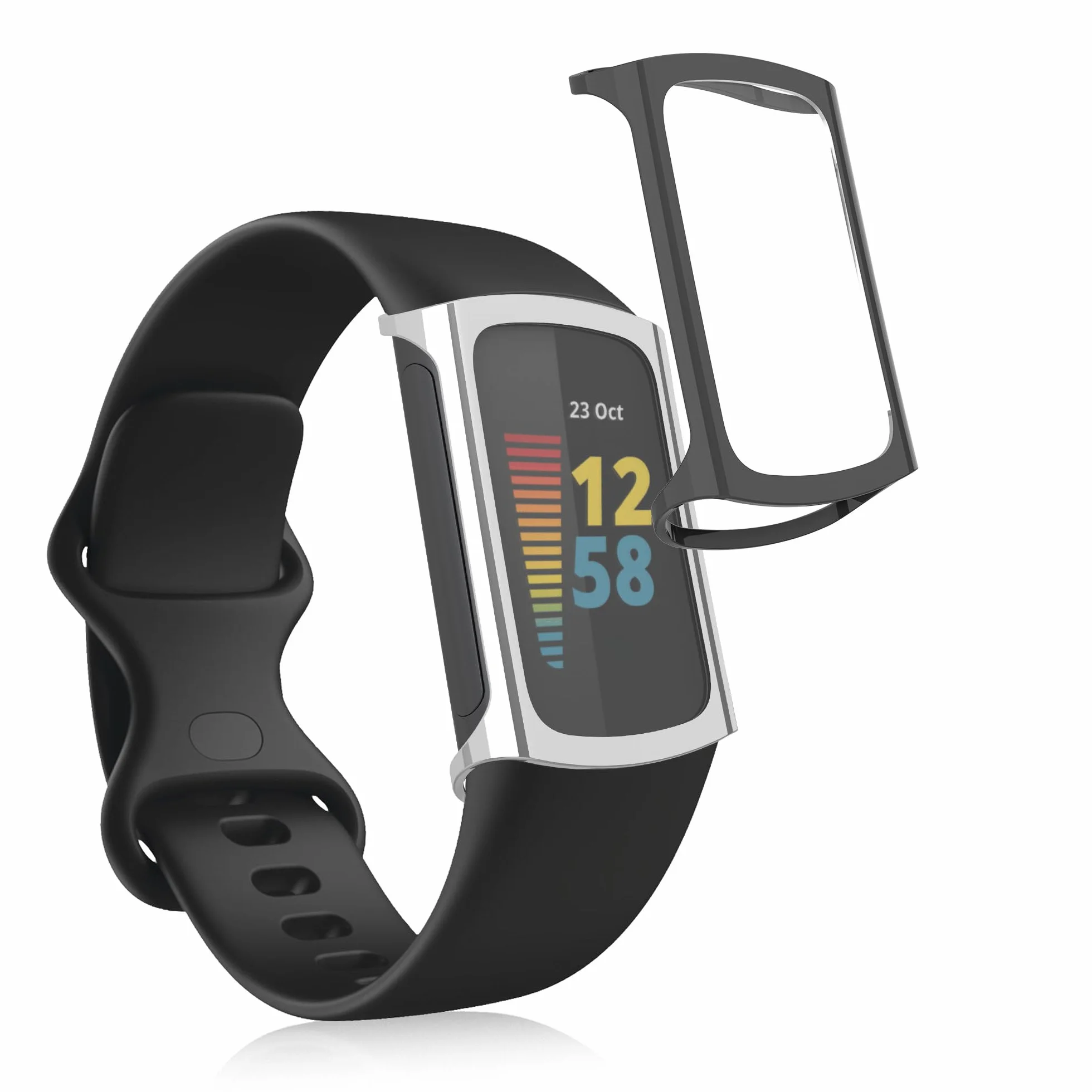 kwmobile Etui kompatybilne z Fitbit Charge 6 / Charge 5 – 2 x silikonowe etui na monitor fitness z TPU – srebrne/ciemnoszare