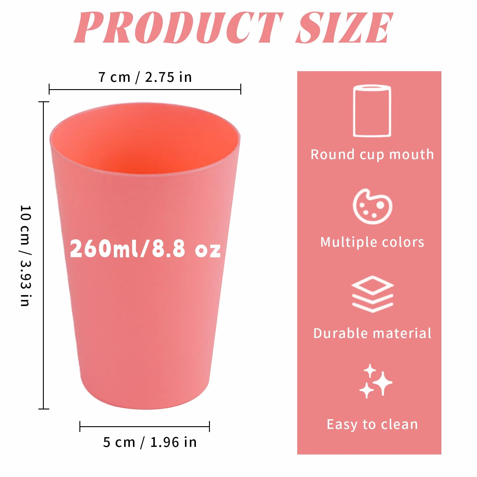 Plastikowe kubki wielokrotnego użytku 260 ml wielokolorowe dla dzieci imprezowe