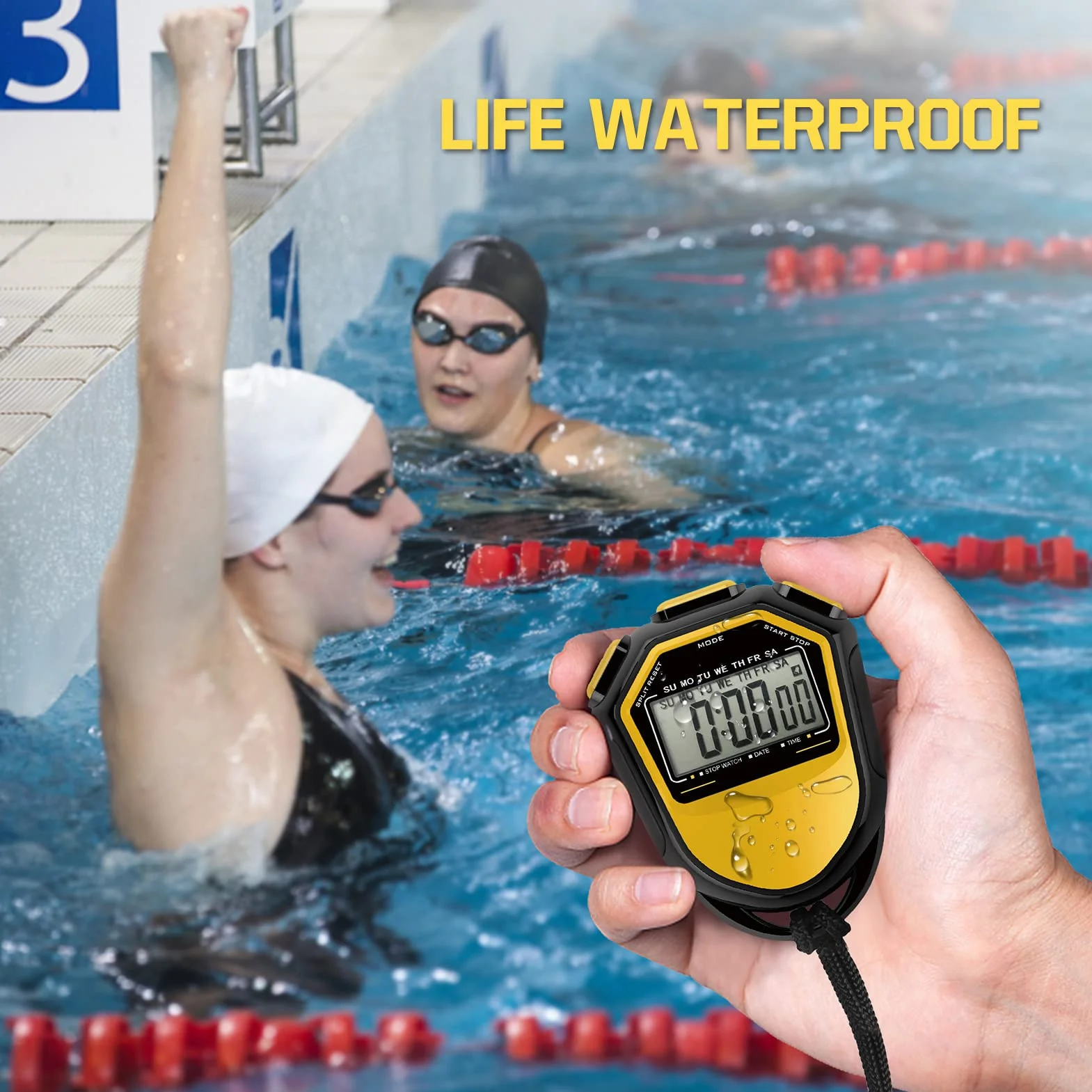 Wodoodporny zegarek S cyfrowy ręczny LCD timer chronograf sportowy licznik z paskiem do pływania, biegania, treningu piłki nożnej