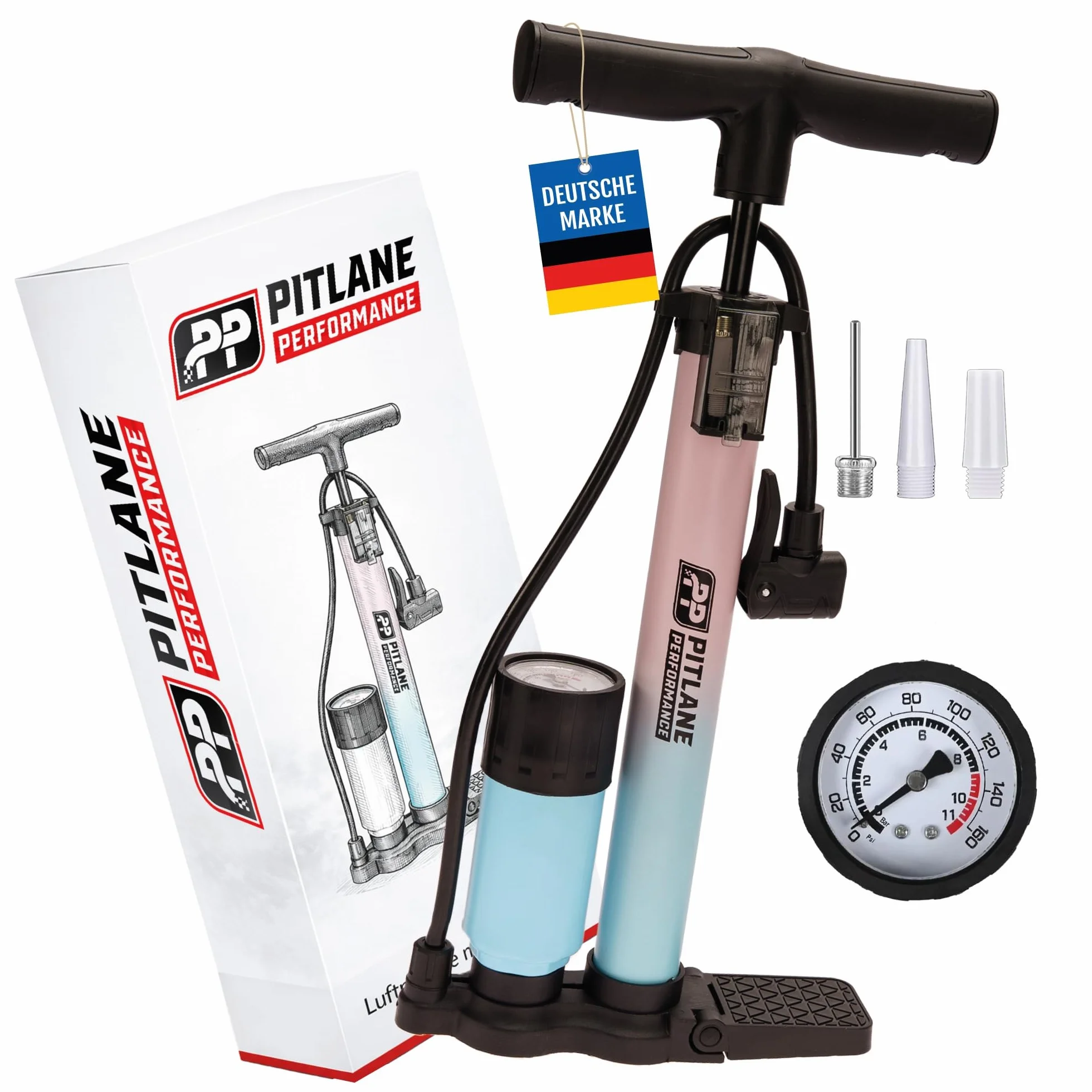 Pompka rowerowa stacjonarna z manometrem 11 Bar 42 cm do zaworów Presta Schrader Dunlop