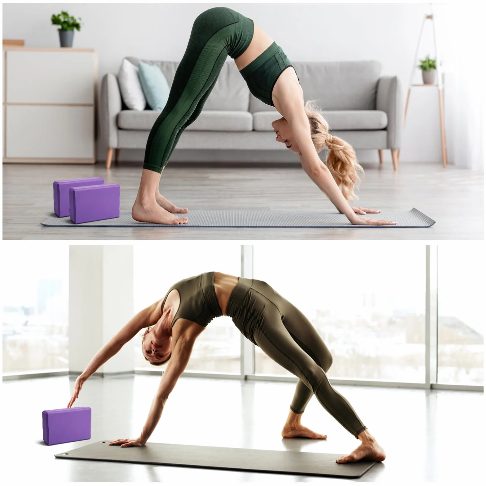 Blok do jogi, zestaw 2 bloków do jogi, klocki do jogi, pilatesu, fitnessu, uniseks (fioletowy, 1)