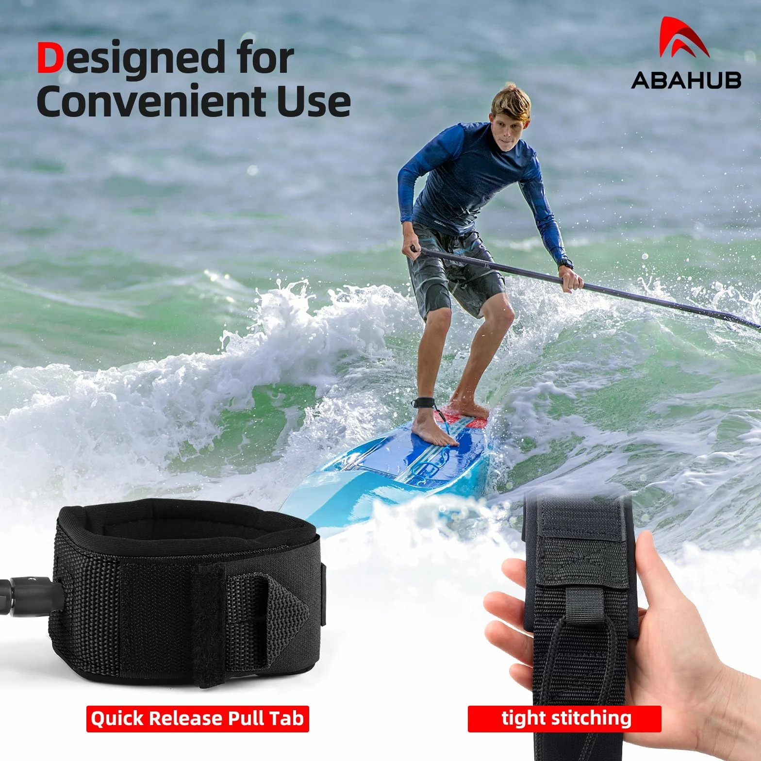 Abahub SUP Smycz do deski surfingowej Safety Line 3 m 5 mm czarna