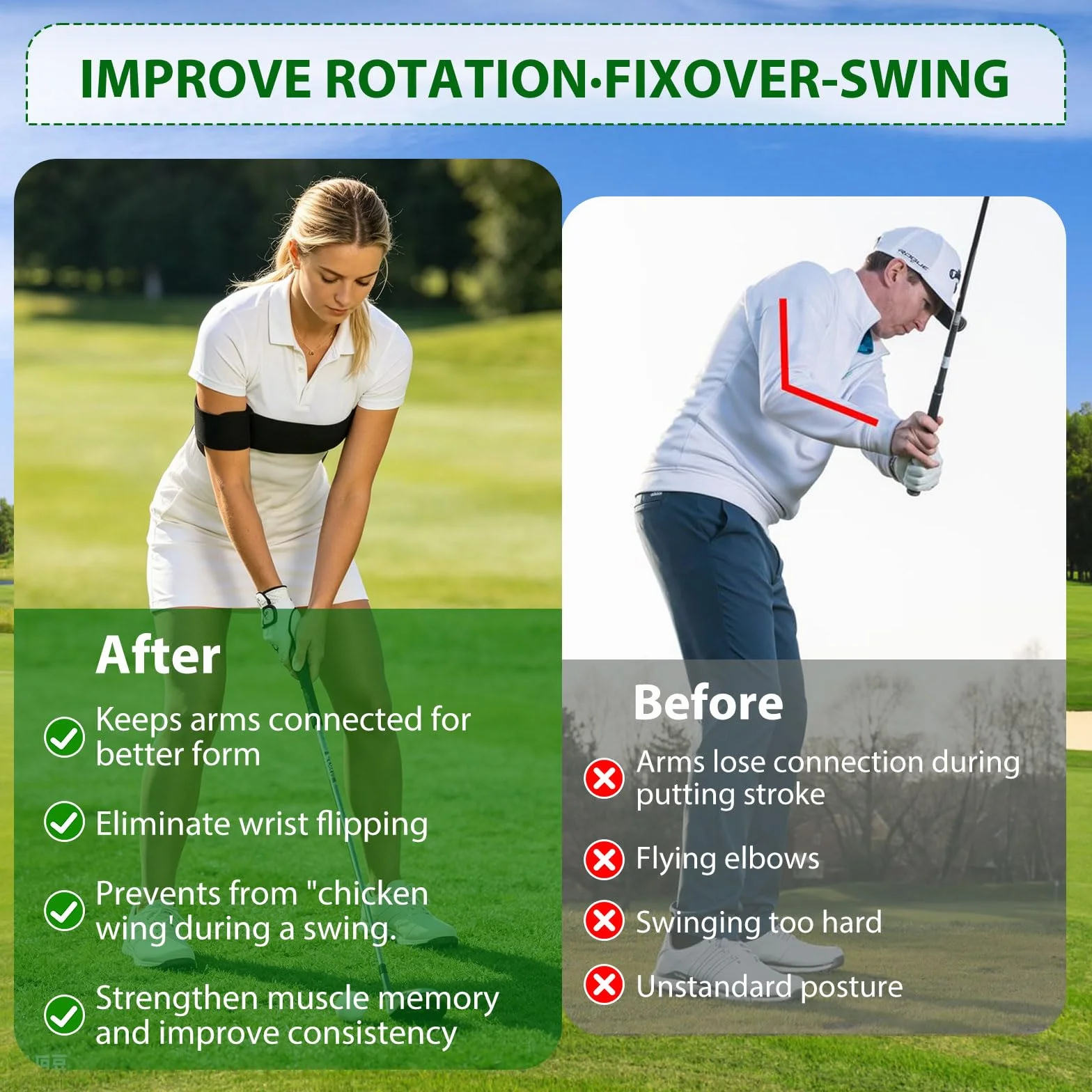 Hainue Zespoły Ramię Swing Golf Training,Regulowany Pasek Do Prawidłowego Swing Golf,Odpowiedni Początkujący,Poprawić Pozycję Swing