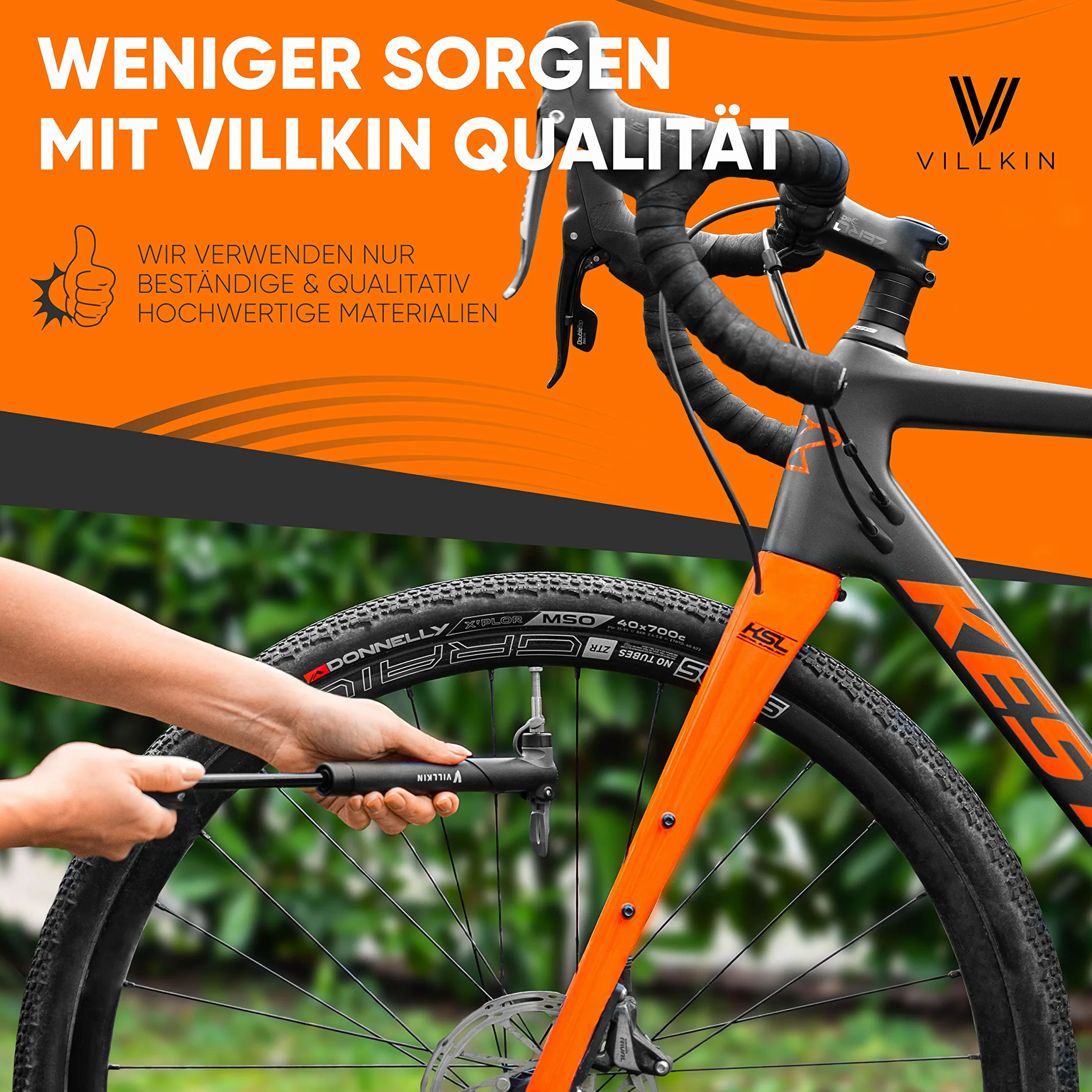 Villkin Pompa rowerowa 87 psi do wszystkich zaworów – w zestawie adaptery do (SV) Presta, (AV) Schrader, (DV) Dunlop i piłek – pompa kompatybilna z rowerami górskimi, wyścigowymi, BMX i innymi