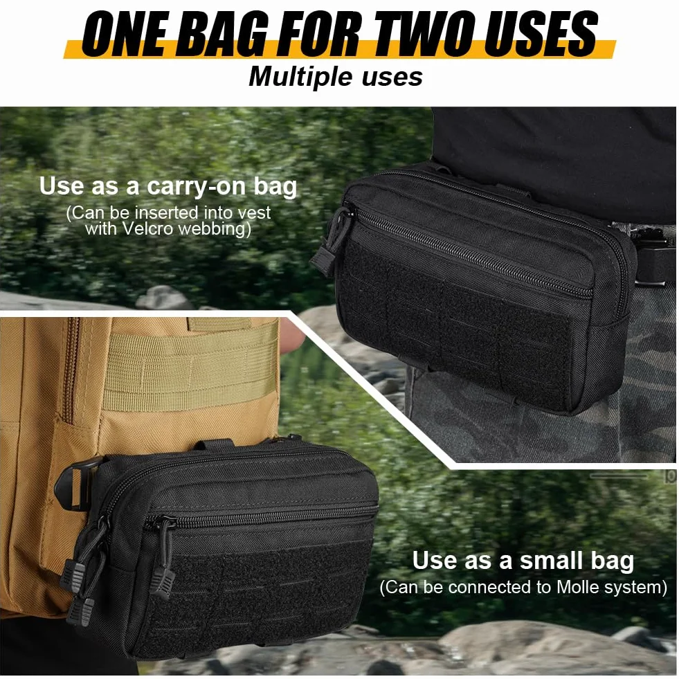 flintronic Taktyczna torba EDC, wielofunkcyjna torba Molle, torba na brzuch z rzepem i zamkiem błyskawicznym, wojskowa torba na pas do wędrówek, polowania i kempingu, czarny B, 20 x 12 x 5 cm