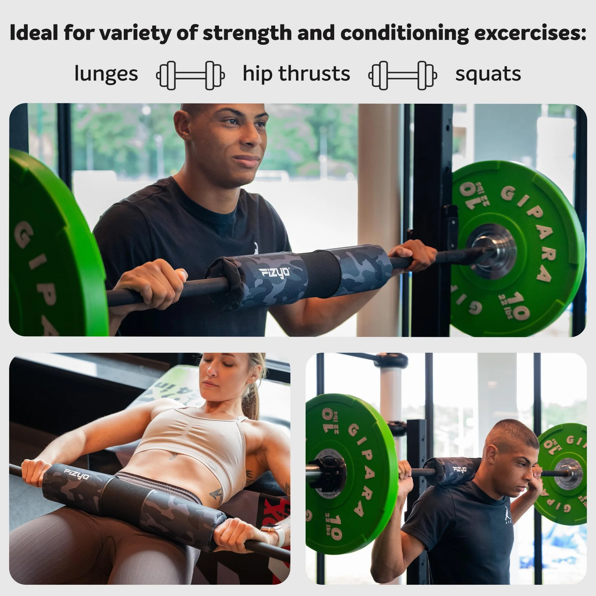 Fizyo Ochraniacz na Sztangę z Rzepem – Barbell Hip Thrust Pad do Przysiadów, Martwego Ciągu (Deadlift) i Treningu Siłowego, Czarny