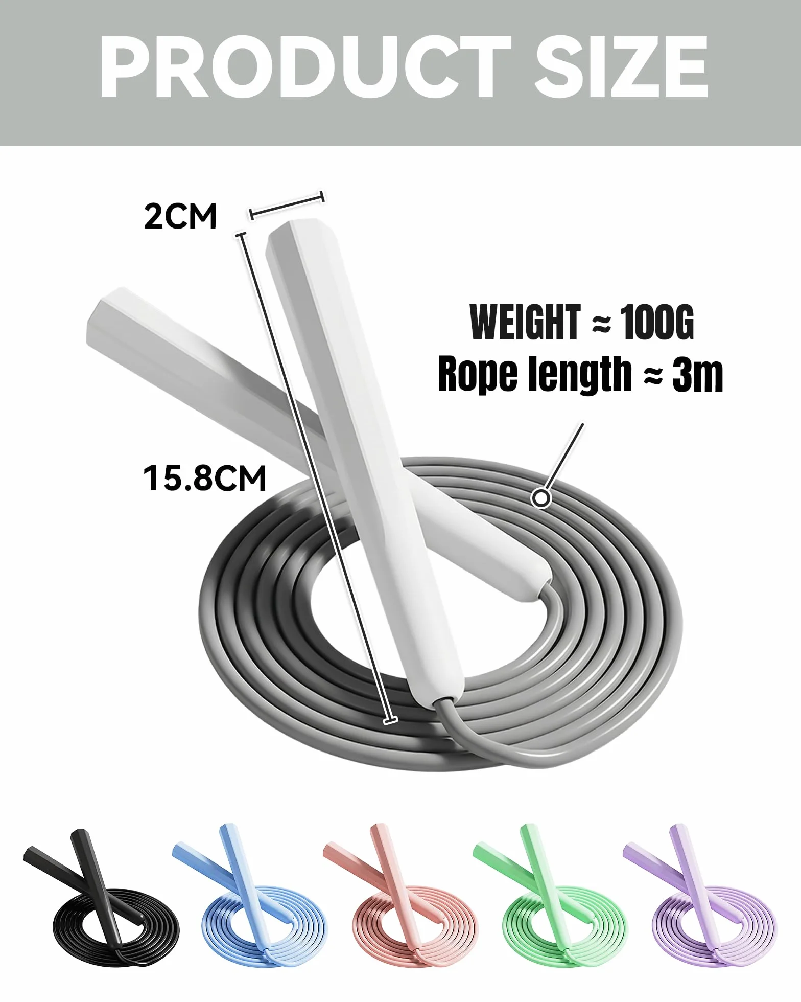 Skakanka regulowana, 3 m x 5 mm PVC skakanka z antypoślizgowymi uchwytami, skakanka dla kobiet, mężczyzn i dzieci podczas treningu bokserskiego, odchudzania, crossfitu, ćwiczeń fitness