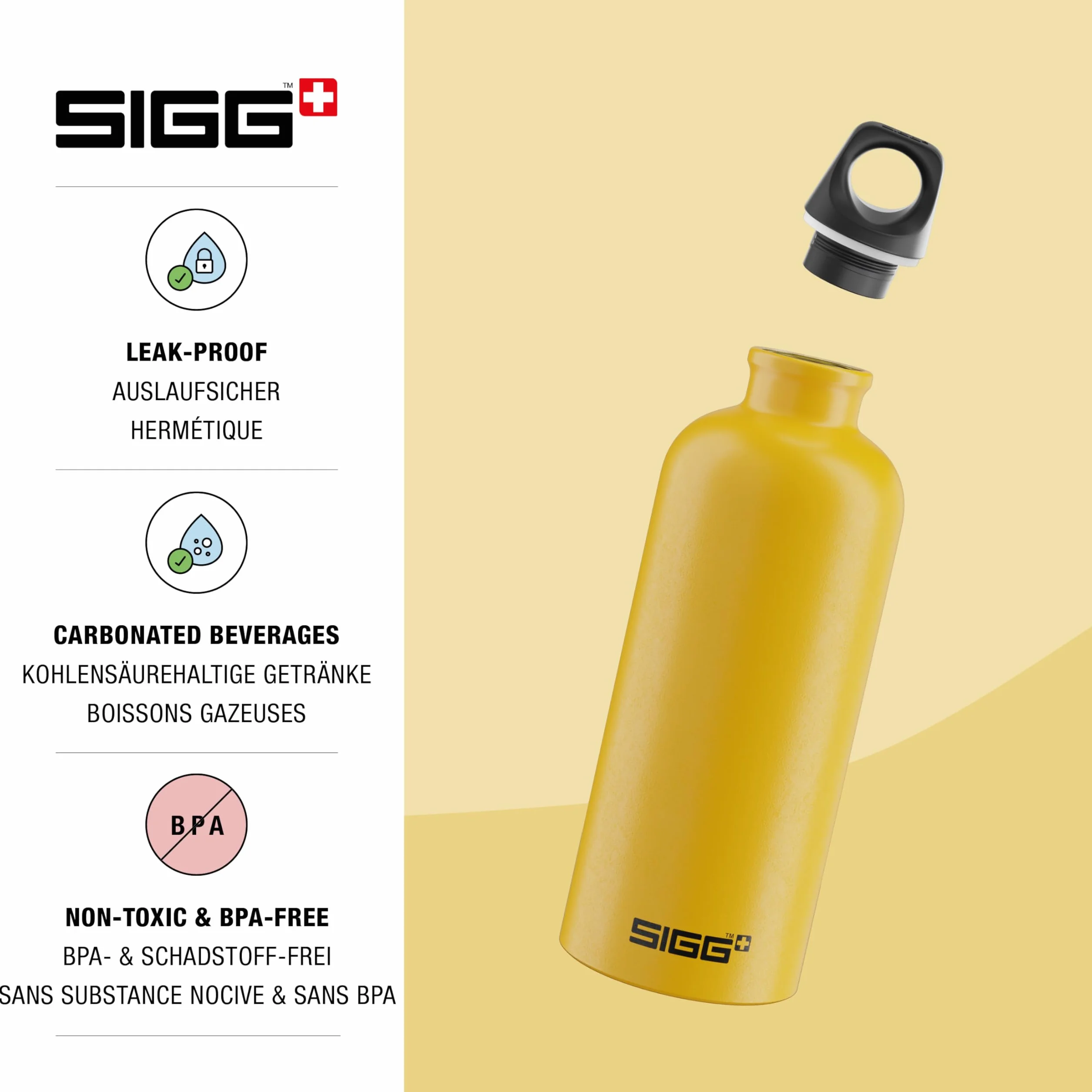 SIGG Aluminiowa butelka na wodę, żółta Traveller, certyfikat neutralności klimatycznej, nadaje się do napojów gazowanych, szczelna, lekka, nie zawiera BPA, żółta, 1 l