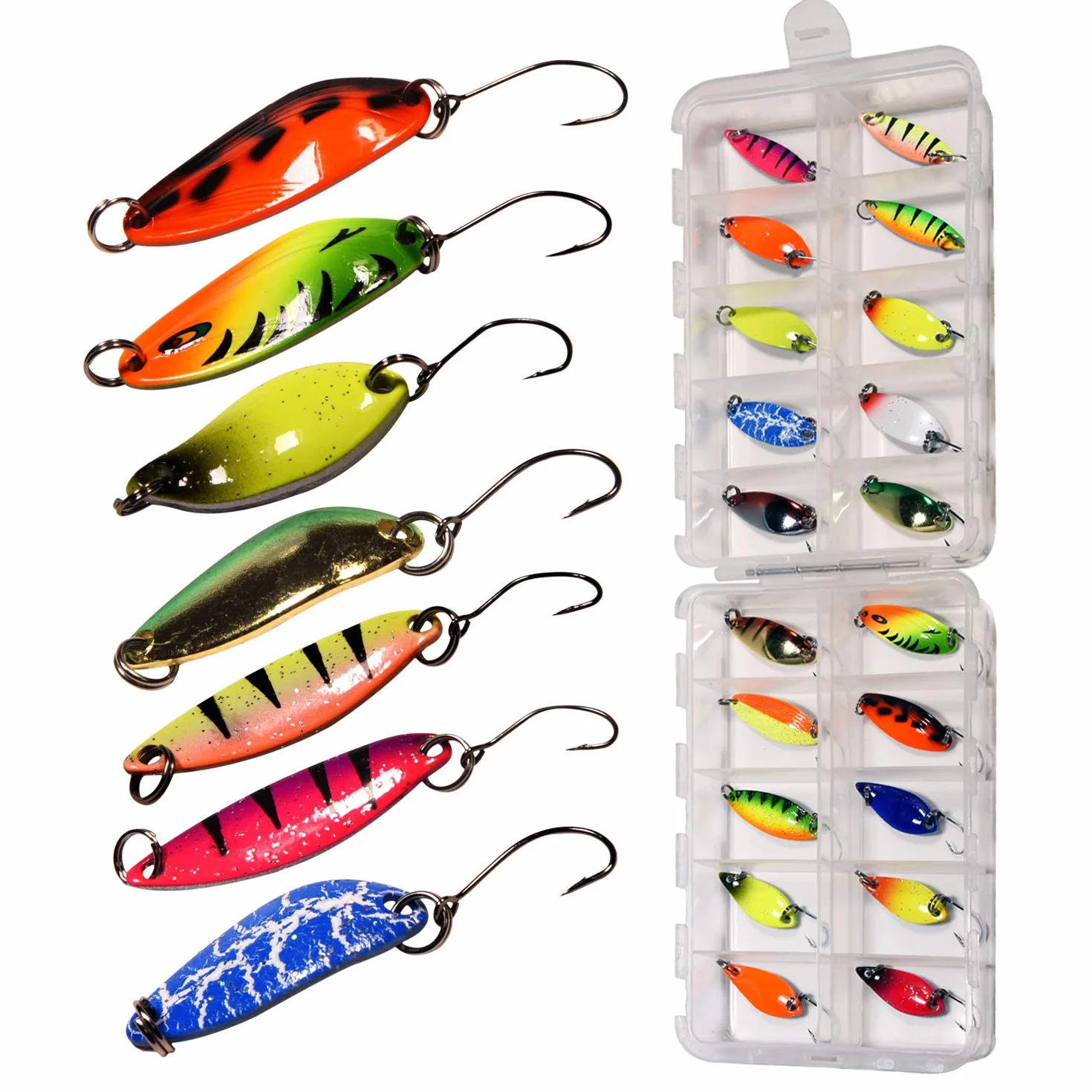 THKFISH 12 szt./20 szt./15 szt./pudełko zestaw łyżek wędkarskich do pstrąga twarde przynęty pojedyncze haczyki metalowe przynęty wędkarskie na okoń