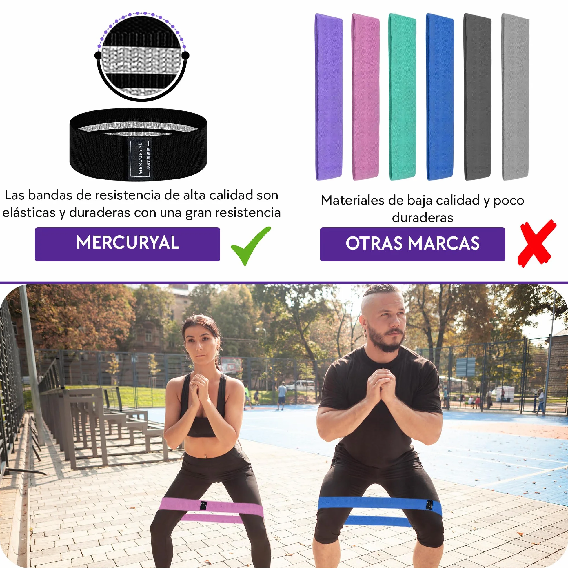 MERCURYAL Zestaw 3-pasmowy Elastic Musculacion - Elastyczne opaski Gluteos - Elastyczne opaski fitness Przeciwpoślizgowe - Paski Gluteum - Elastic Taśmy Musculacion (Różowy, Zielony, Fioletowy)