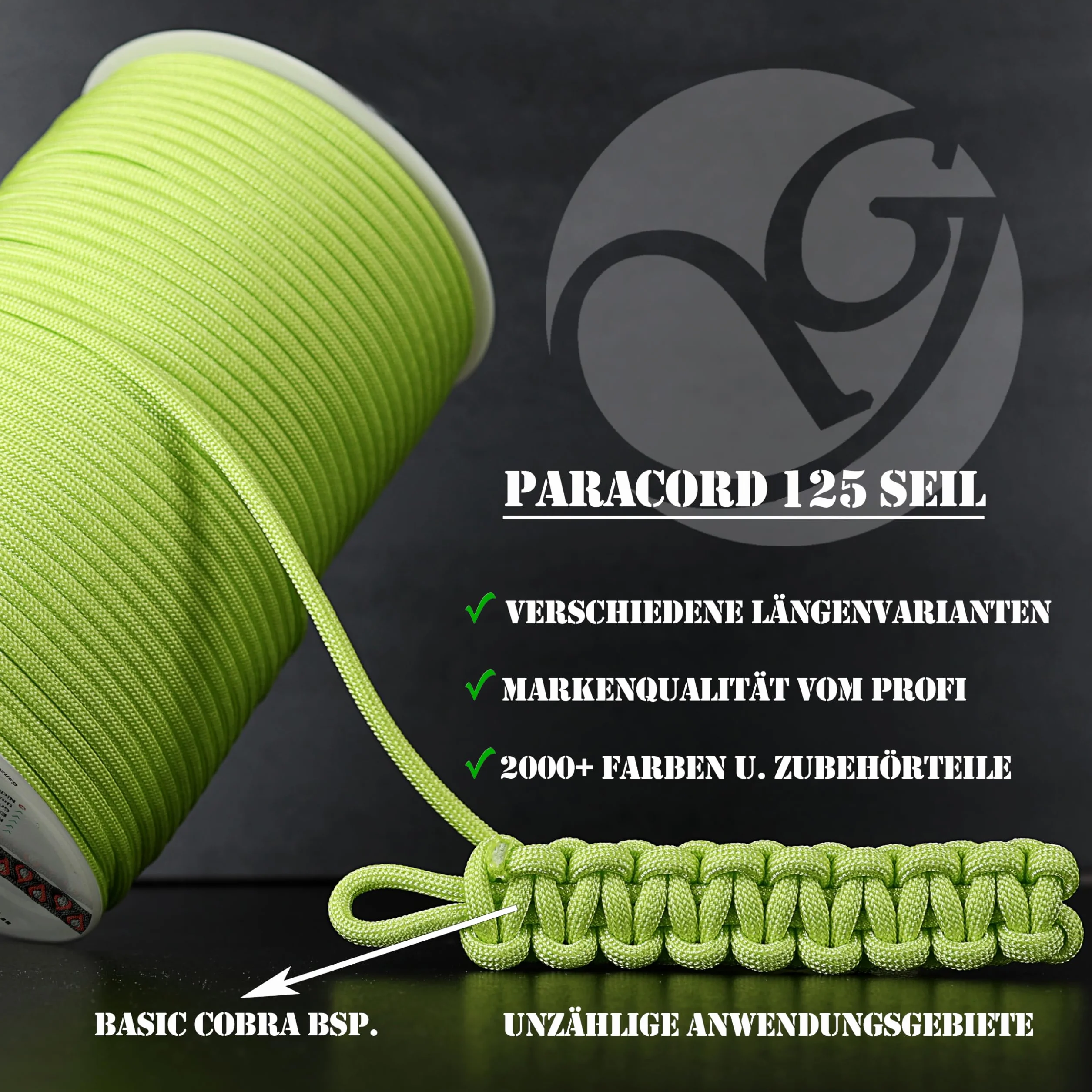 Ganzoo Paracord 125 sznurek pleciony 1 mm neonorange, nylon i poliester z 1 rdzeniem nylonowym, wytrzymałość ok. 60 kg, do makramy, węzłów, zawieszek, kempingu, survivalu, napraw w terenie