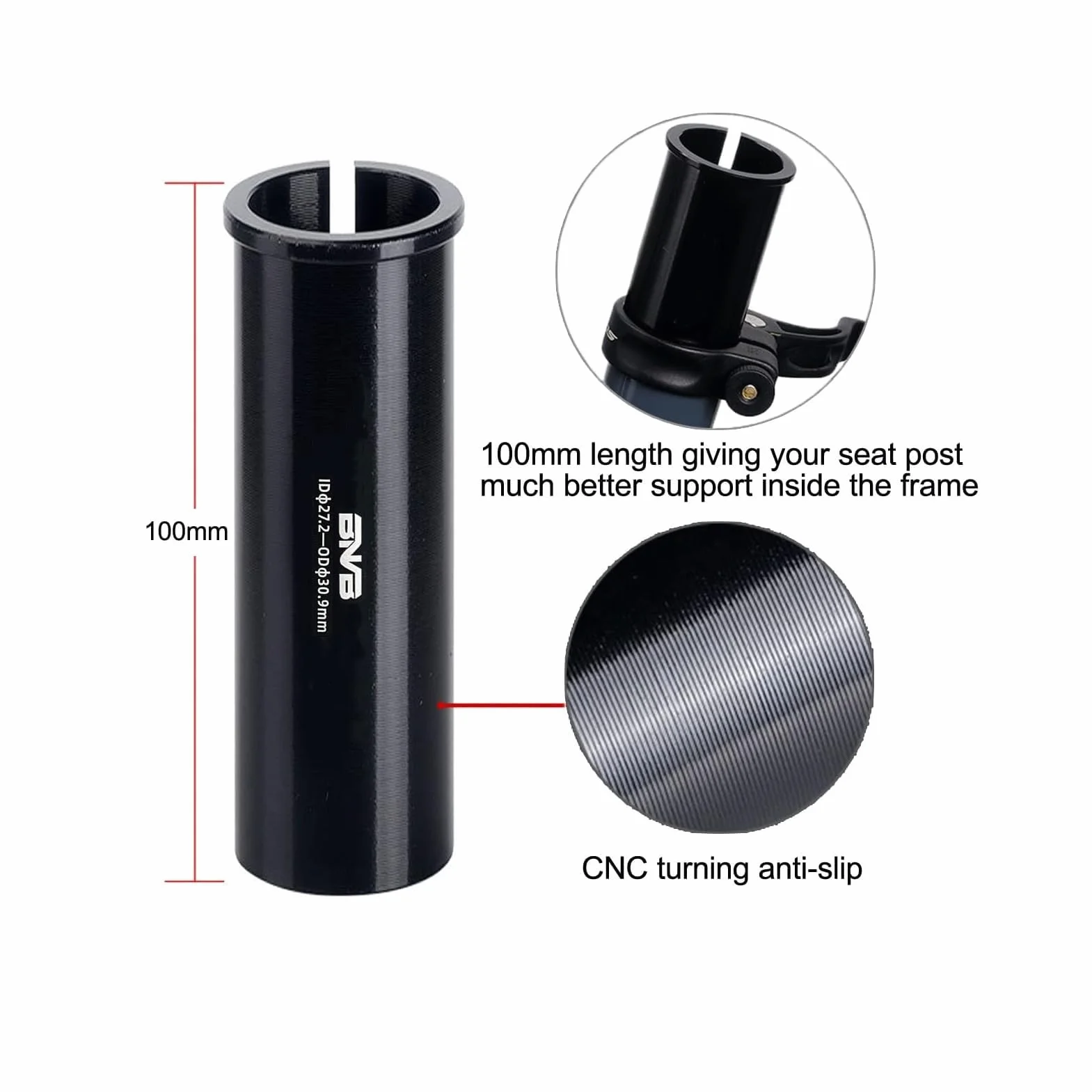 PLATTBK Sztyca podsiodłowa, tuleje redukcyjne 100 mm, adapter sztycy siodełka 22.2/25.4/27.2/28.6/30.0/30.4/30.9/31.6/31.8/33.9/34.9 Shim do rowerów MTB BMX