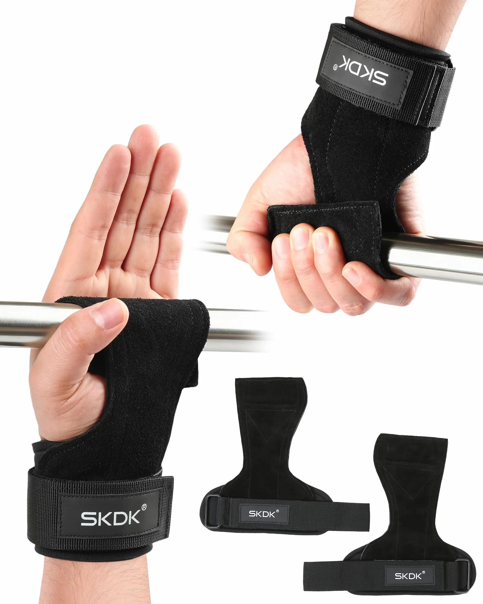 Paski Do Ćwiczeń, 1 Para Paski do Podnoszenia Ciężarów ze Skóry Bydlęcej Crossfit, do Podciągania, Martwego Ciągu i Wyciskania, Zaprojektowane do Treningu Siłowego, Unisex, Czarny