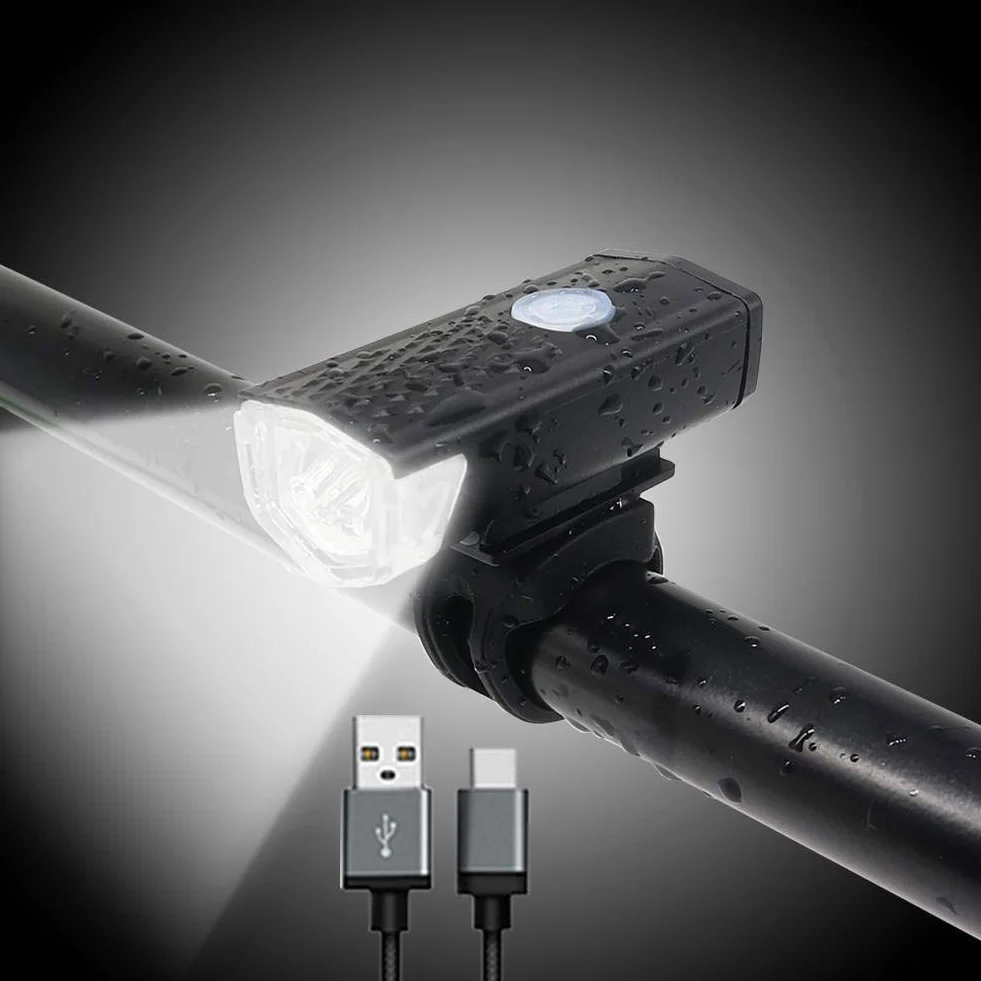 Przednie światło rowerowe 300 lumenów, ładowane przez USB, reflektor rowerowy z 3 trybami, przednie światło LED latarka (6,5 x 2,8 x 2,3 cm)