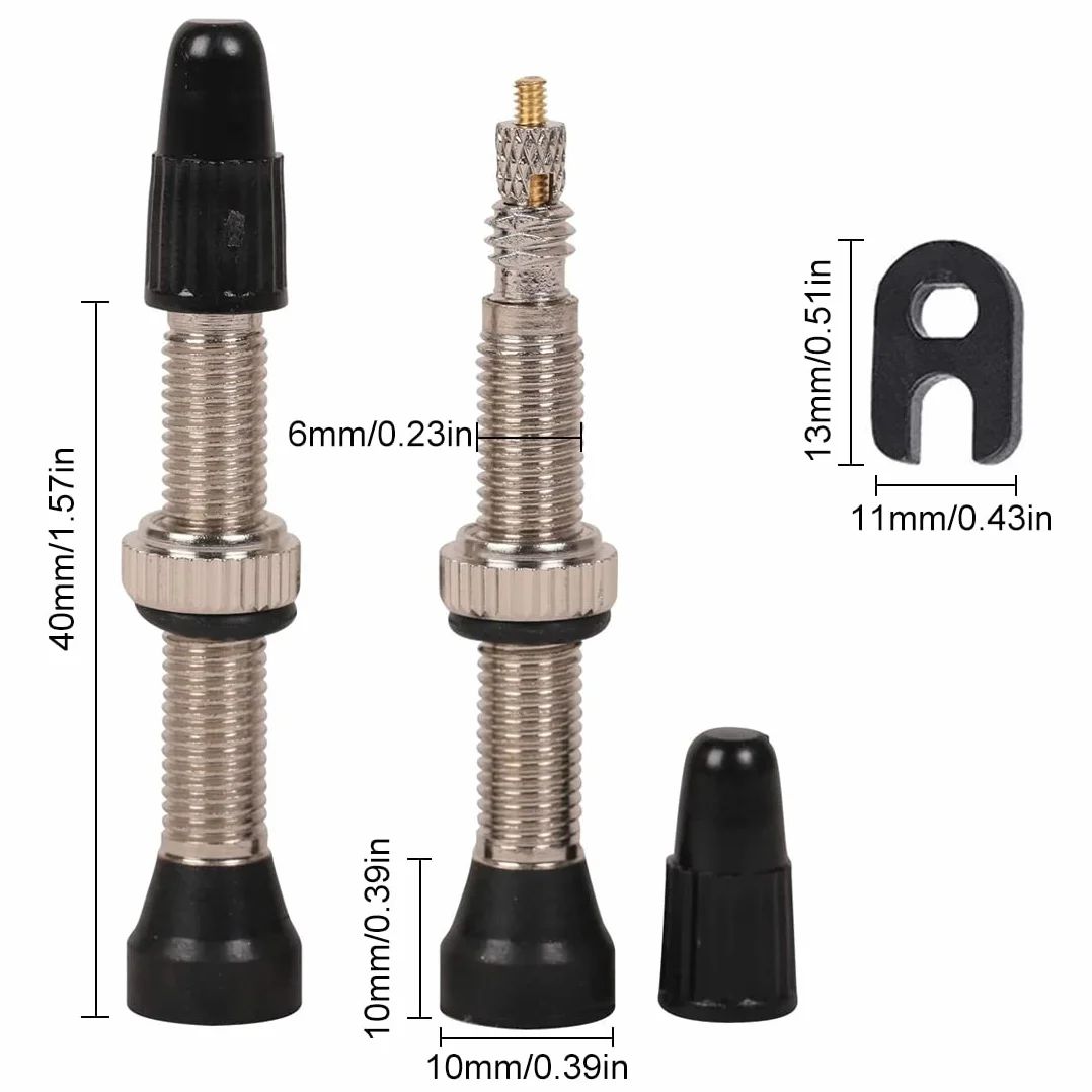 Zawory bezdętkowe rowerowe 40 mm z narzędziem do usuwania rdzenia 2 szt.