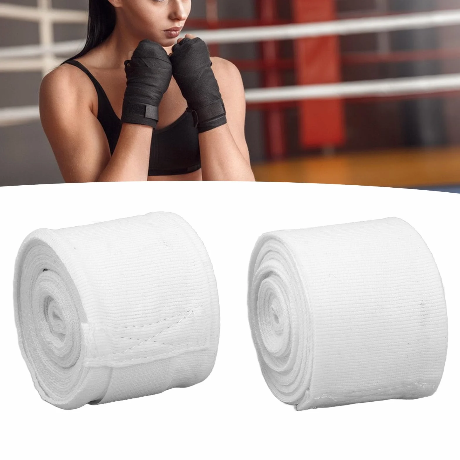 Opaski Bokserskie Bawełniane 5 M Szybkoschnące Półelastyczne Owijki z Haczykiem Sportowe na Ręce do Kickboxingu Muay Thai (WHITE)
