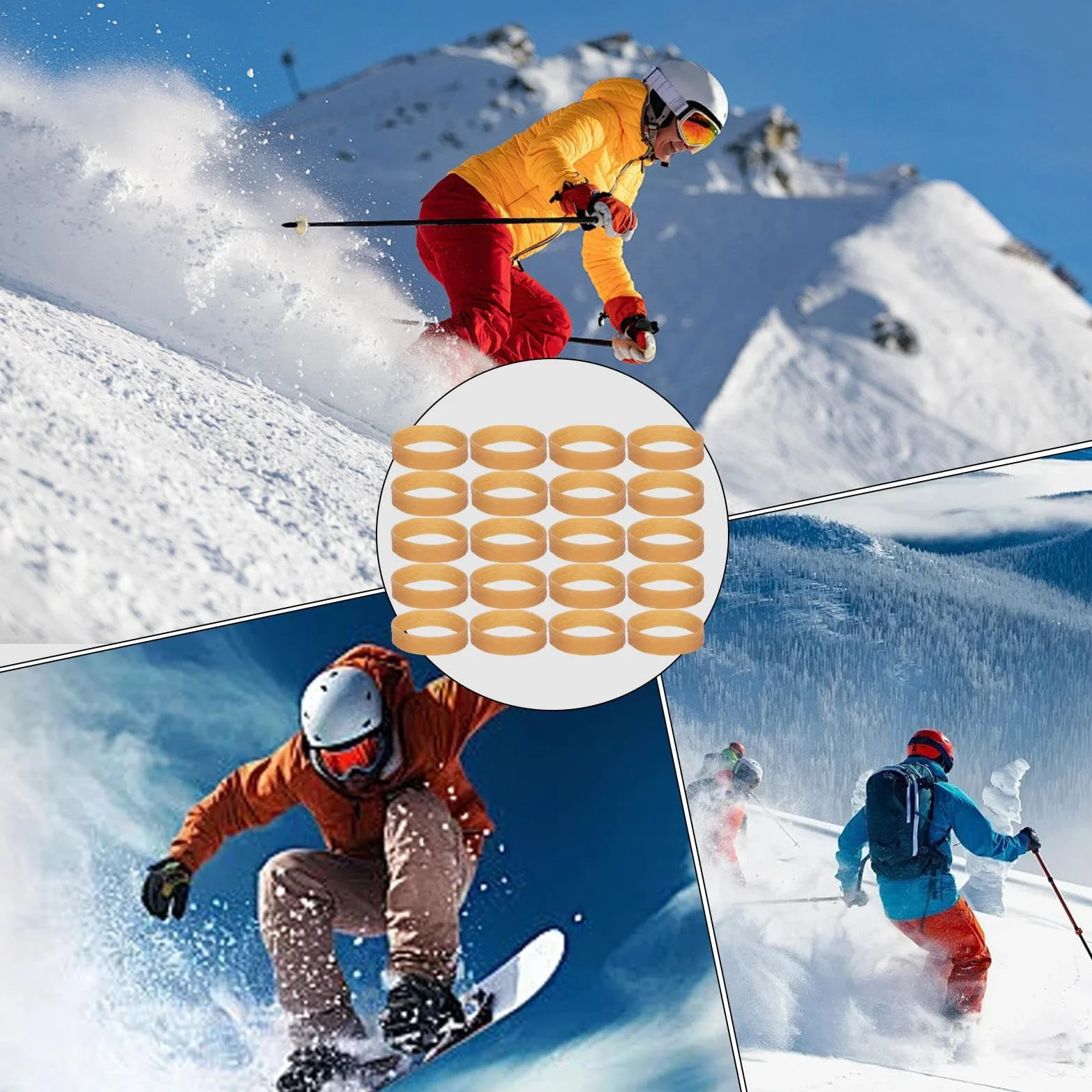 Gumki do wiązania narciarskiego, 20 x elastyczne paski narciarskie, guma o solidnej konstrukcji, paski do wiązania snowboardowego do zestawu tuningowego, akcesoria sportowe na świeżym powietrzu dla