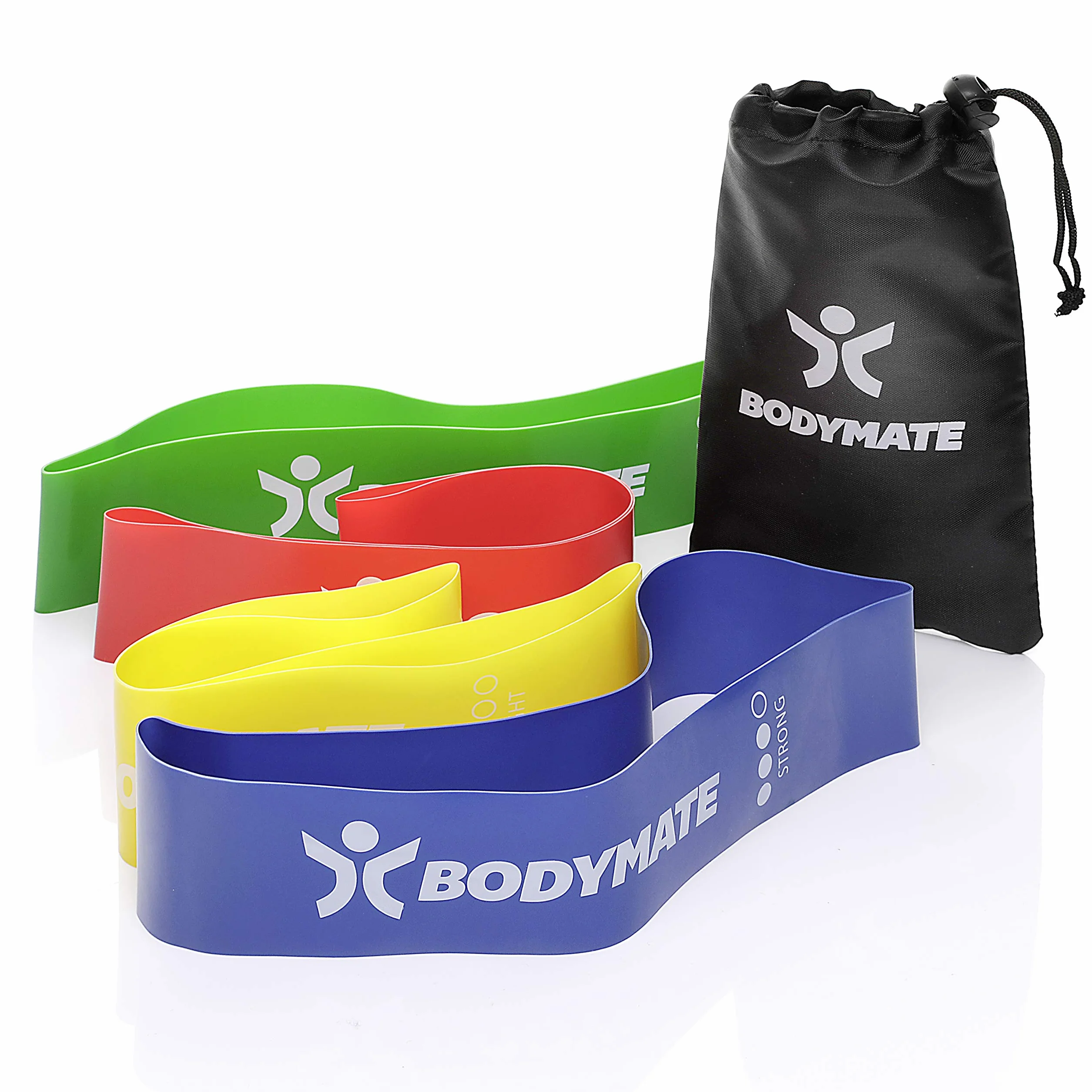 BODYMATE Zestaw Taśm Fitness 4 Stopni Oporu z Torbą 60 cm x 5 cm Naturalny Lateks Taśmy Oporowe