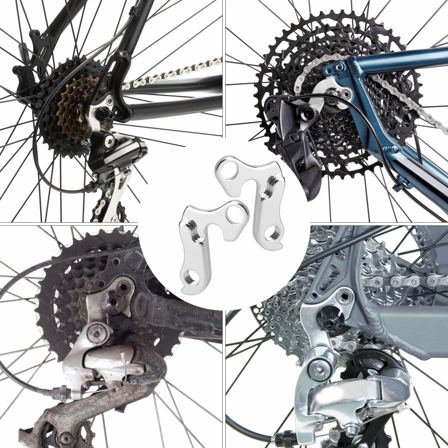 2 sztuki oczko przerzutki ze stopu aluminium przerzutki rowerowej, srebrne, zapasowe oczko do zmiany biegów z kluczem imbusowym i śrubami mocującymi do rowerów