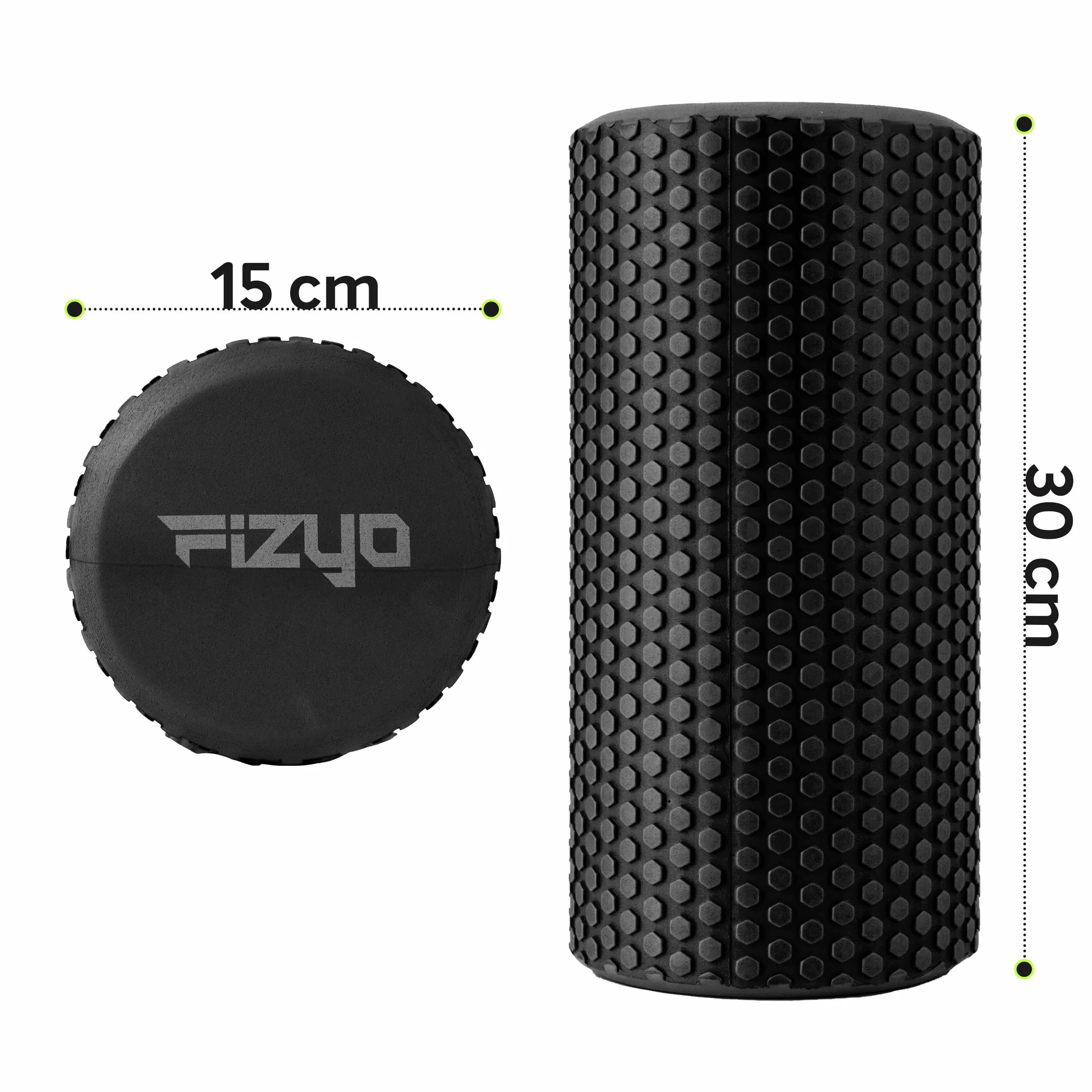 Fizyo Wałek do Masażu – Roller Piankowy EVA do Jogi, Pilatesu, Fitness i Rehabilitacji, Regeneracja Mięśni, Masaż Pleców i Powięzi, Czarny, 30x15 cm