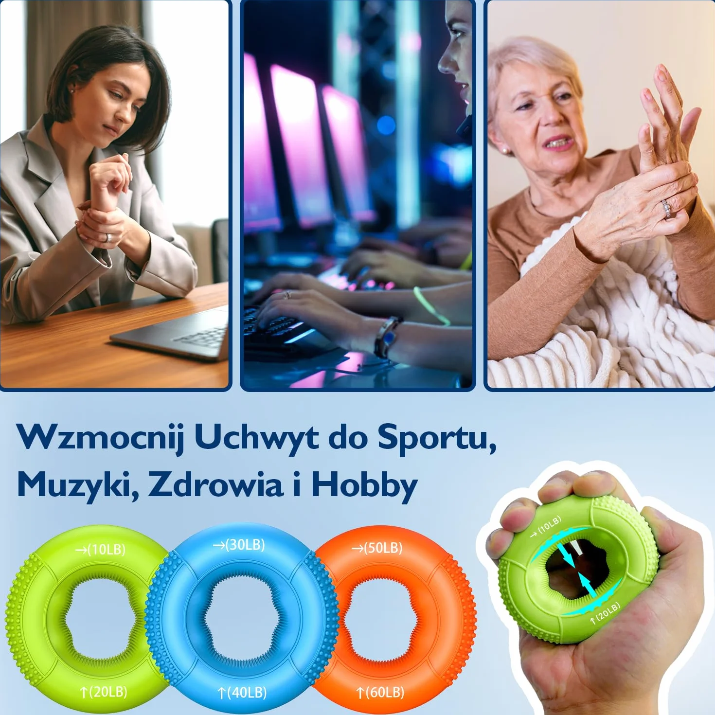 FitBeast Grip Trener Chwytu 10-60 lbs, Ekspander do Ćwiczeń Dłoni i Palców, Rehabilitacja Nadgarstka, Dla Sportowców, Seniorów i Wspinaczy