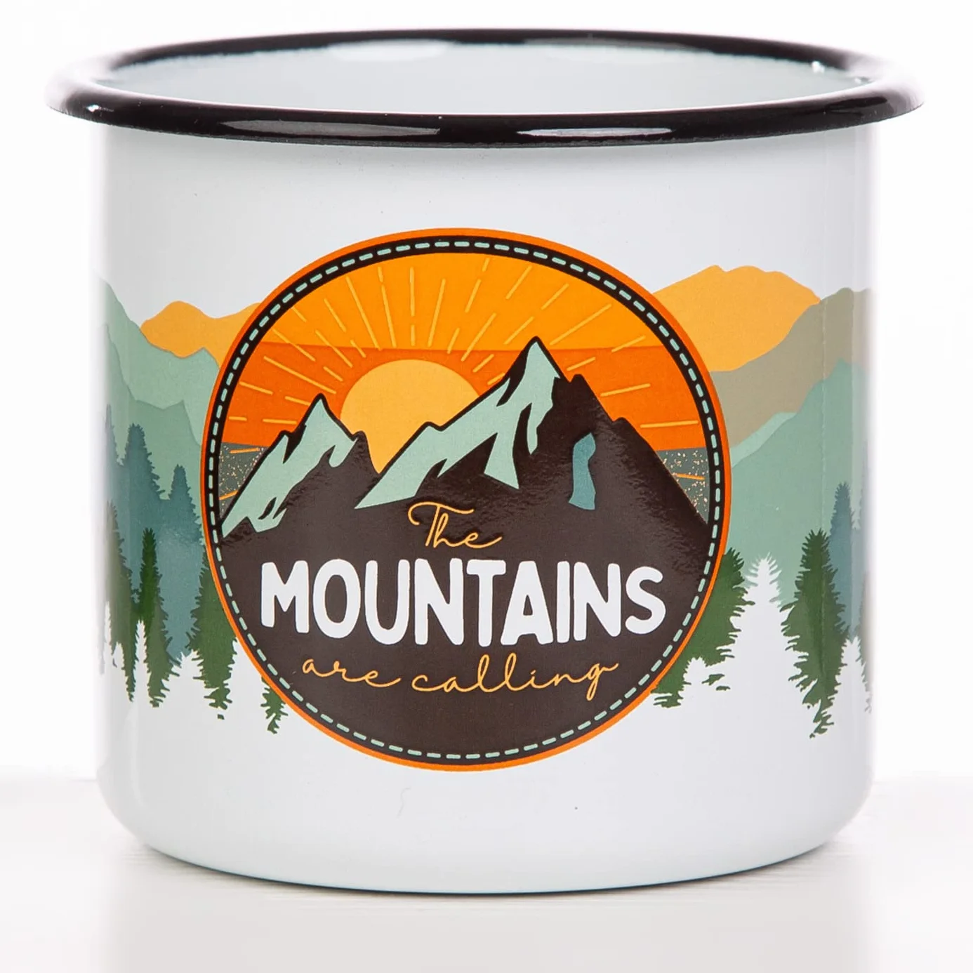 MUGSY I emaliowany kubek The Mountains are calling, 330 ml kubek kempingowy z sentencją, kubek kempingowy I kolorowy