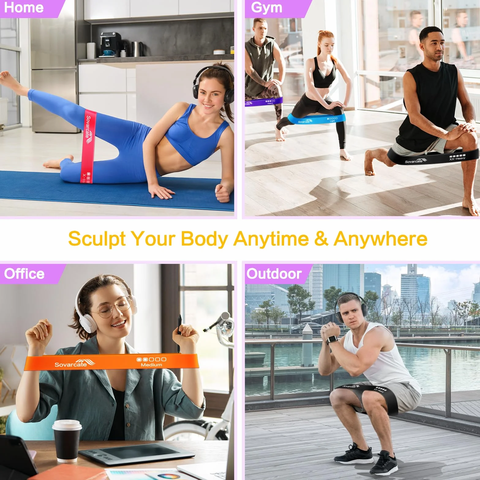 Taśmy Oporowe [5 Sztuk] Taśma Fitness Zestaw 5 Gum o Różnych Oporach w Kauczuku Naturalnego Opaski Odporne Idealne do Domu, na Siłownię, Pilates, Jogę, Trening - W Zestawie Torba Tansportowa