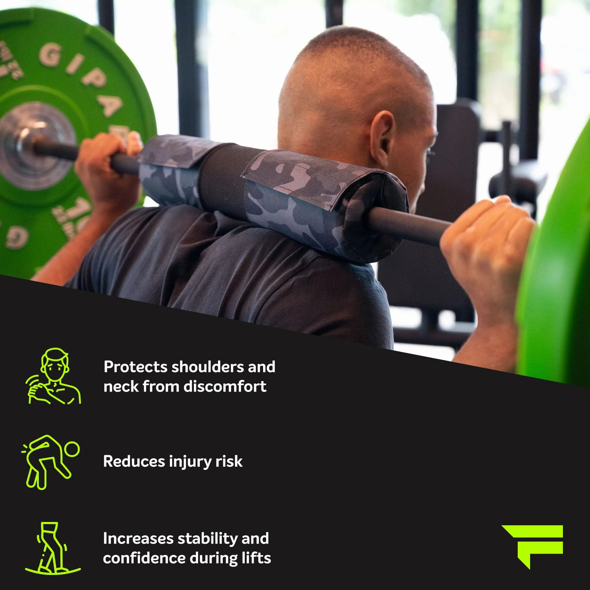 Fizyo Ochraniacz na Sztangę z Rzepem – Barbell Hip Thrust Pad do Przysiadów, Martwego Ciągu (Deadlift) i Treningu Siłowego, Czarny