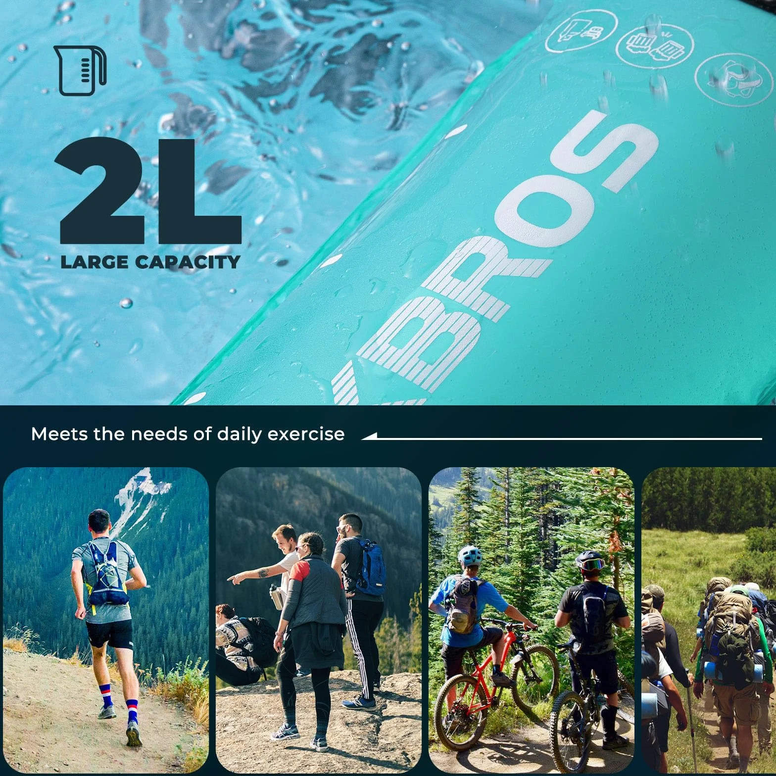 ROCKBROS Bukłak Nawadniający 2L z Rurką do Picia Lekki Bukłak z TPU do Plecaków Sportowych i Outdoorowych BPA Wolny do Wędrówek, Biegania, Jazdy na Rowerze