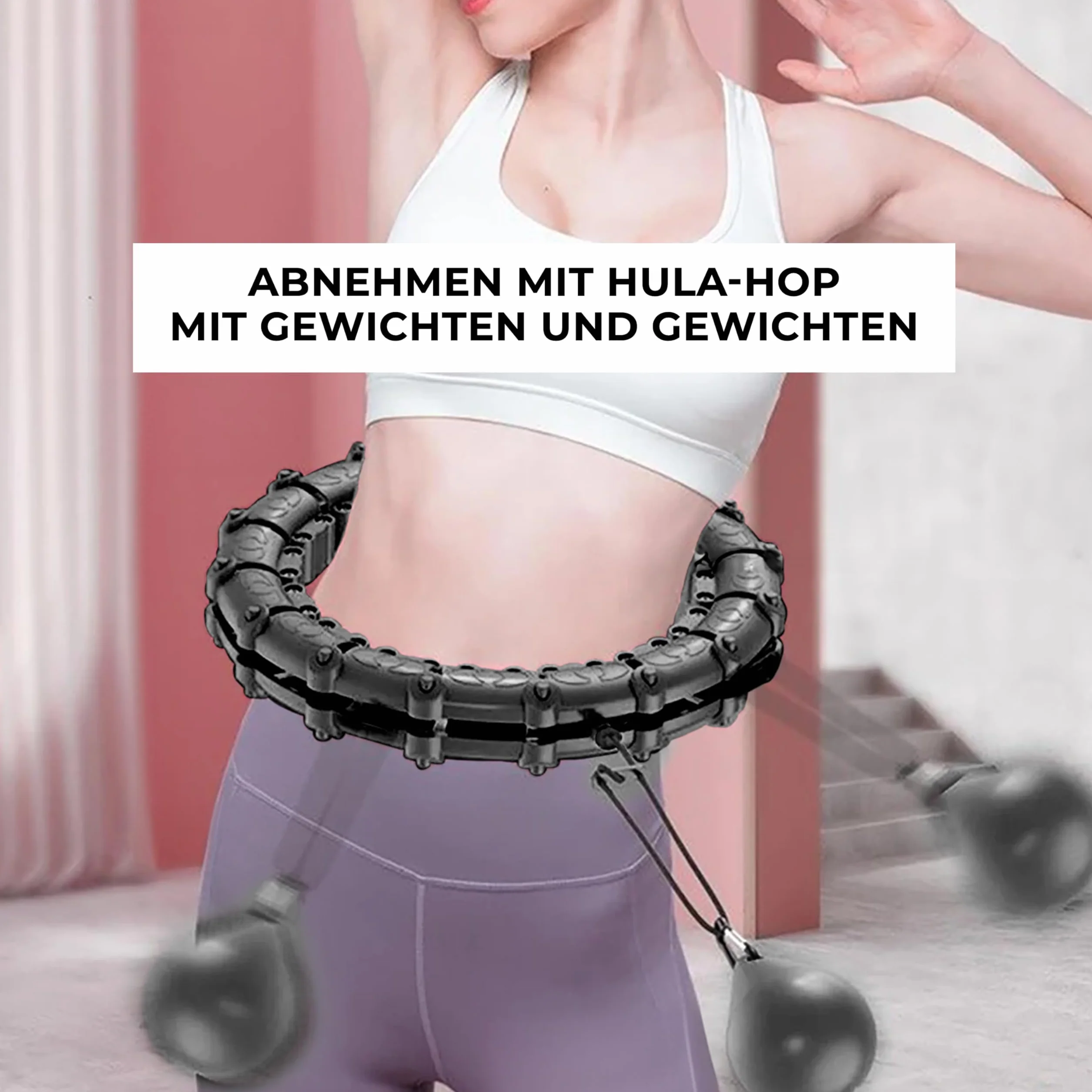 Smart hula hop z obciążeniem, 24 regulowane ogniwa, wypustki do masażu i szyna obciążająca, obręcz fitness do treningu talii i brzucha