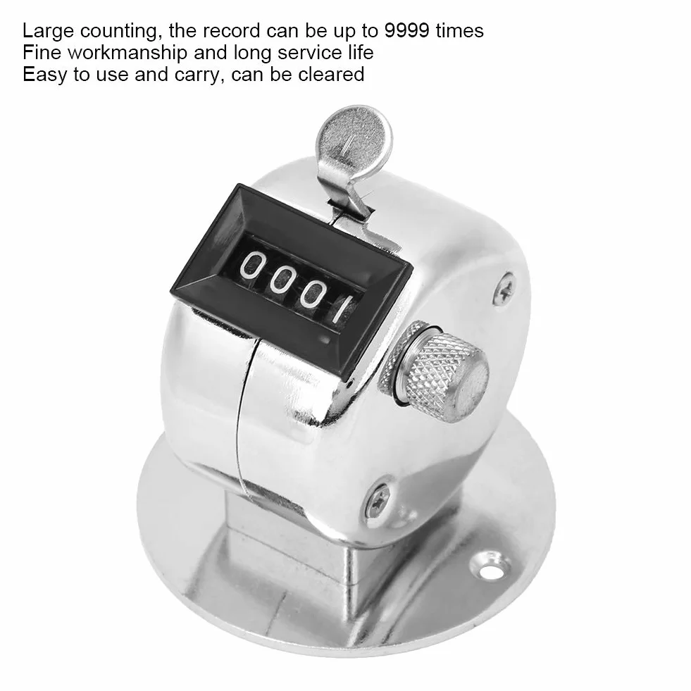 Tally Counter Silber Metall Hand Click Counter 4-stellig manuelle mechanische Palm Counter Stadium Sport Supplies