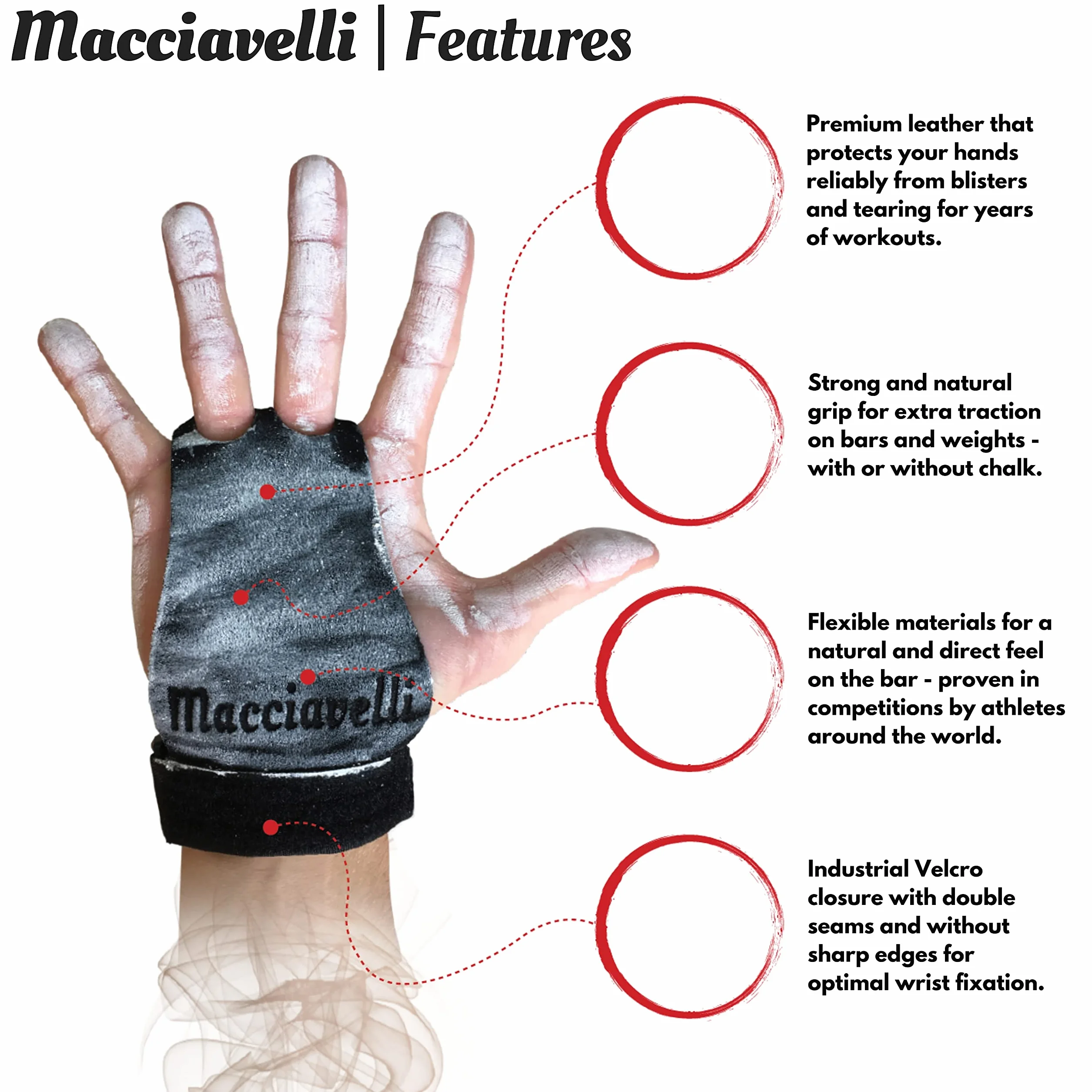 MACCIAVELLI - Skórki do podciągania, nakładki na dłonie do gimnastyki, crosstraining, freeletyki, gimnastyki, ćwiczeń - alternatywa dla rękawic treningowych i rękawic fitness