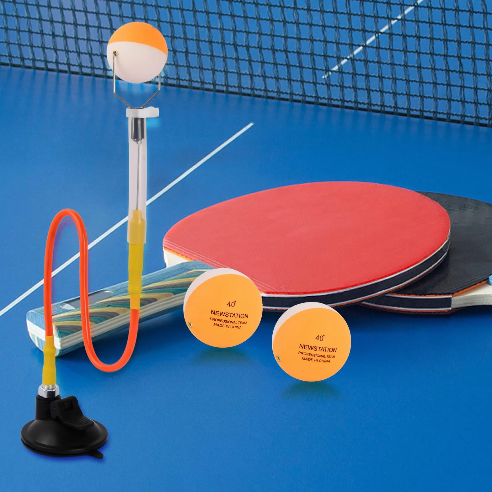 Trener tenisa stołowego, regulowany trener tenisa stołowego z 2 piłkami, przyssawką, szybkie odbicie piłki klips do piłki PVC maszyna treningowa, sporty konkurencyjne artykuły do tenisa stołowego