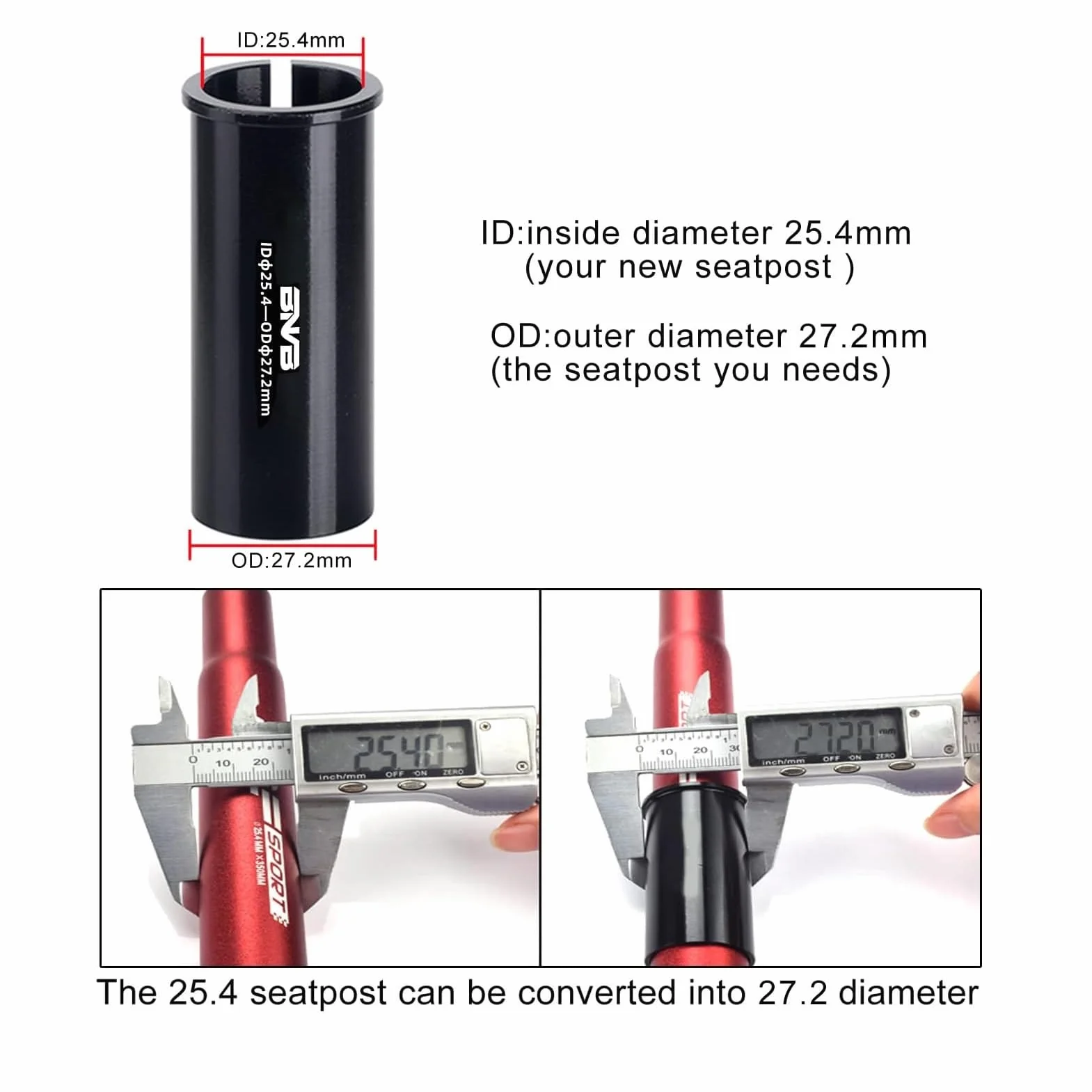 PLATTBK Sztyca podsiodłowa, tuleje redukcyjne 100 mm, adapter sztycy siodełka 22.2/25.4/27.2/28.6/30.0/30.4/30.9/31.6/31.8/33.9/34.9 Shim do rowerów MTB BMX