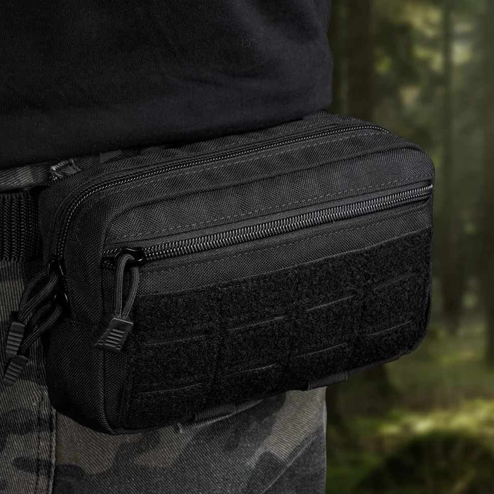 flintronic Taktyczna torba EDC, wielofunkcyjna torba Molle, torba na brzuch z rzepem i zamkiem błyskawicznym, wojskowa torba na pas do wędrówek, polowania i kempingu, czarny B, 20 x 12 x 5 cm
