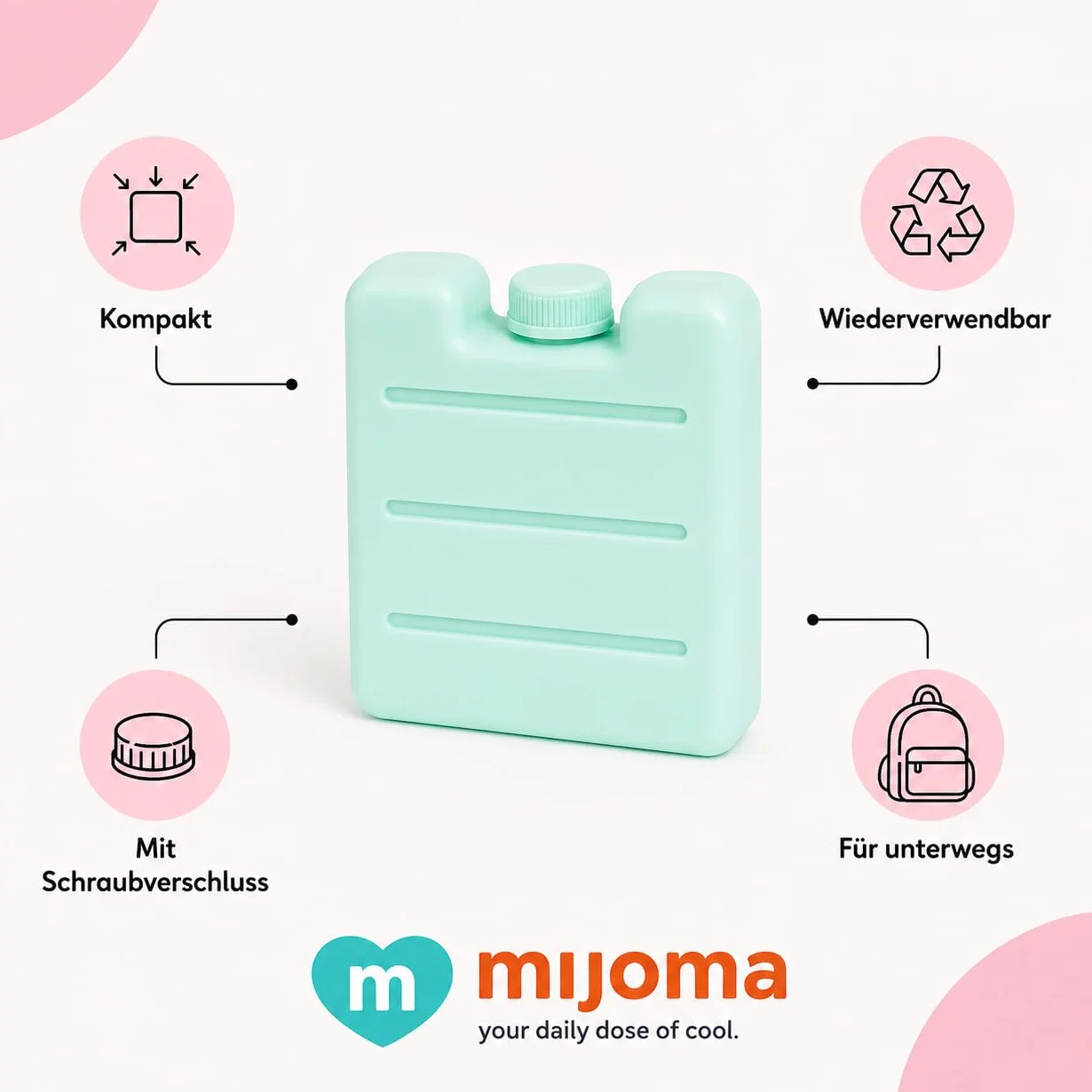 MIJOMA Zestaw mini wkładów chłodzących – elementy chłodzące wielokrotnego użytku do torby chłodzącej, pudełka na lunch, podkładki chłodzące w pastelowych kolorach – nadają się do kontaktu z żywnością