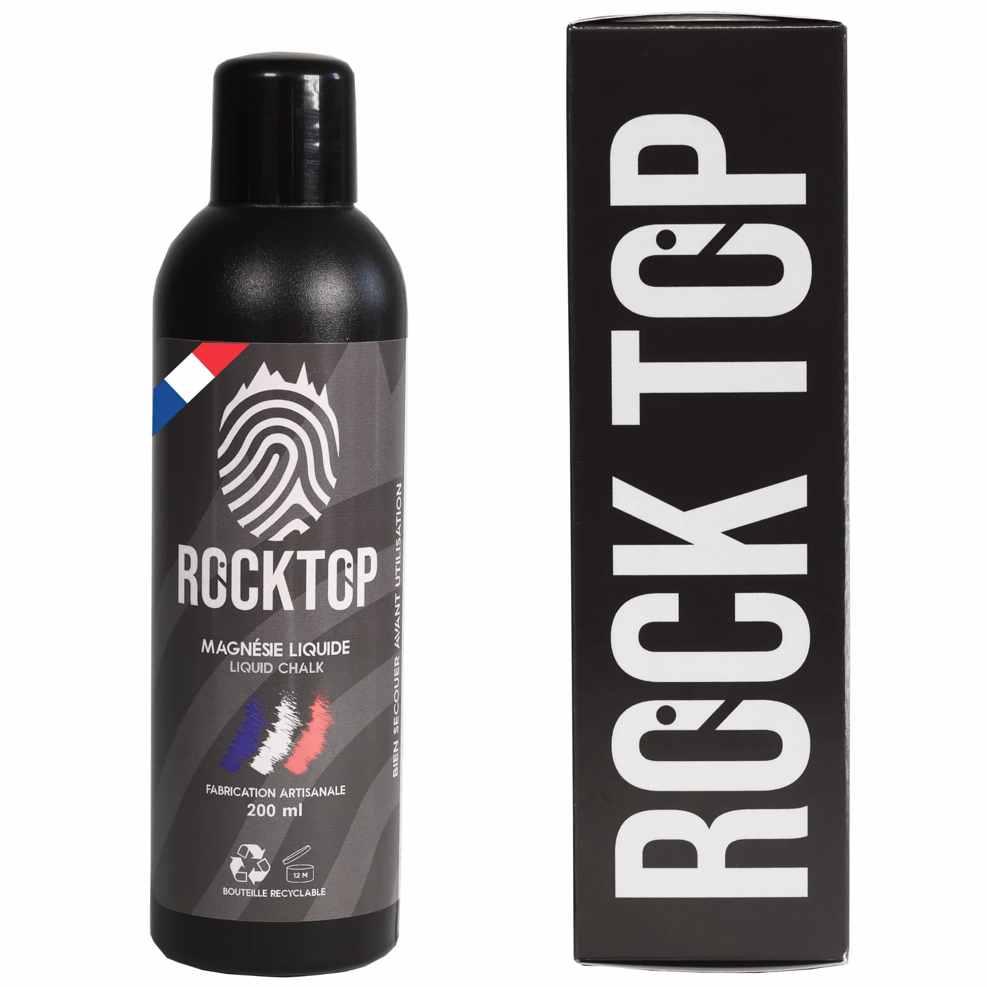 ROCK TOP Płynna kreda - Liquid Chalk - 200 ml - Wszystkie sporty - Wyprodukowano we Francji - Najlepszy chwyt - Płynna kreda - Wspinaczka wewnętrzna - Trening uliczny - Podnoszenie ciężarów - Crossfit