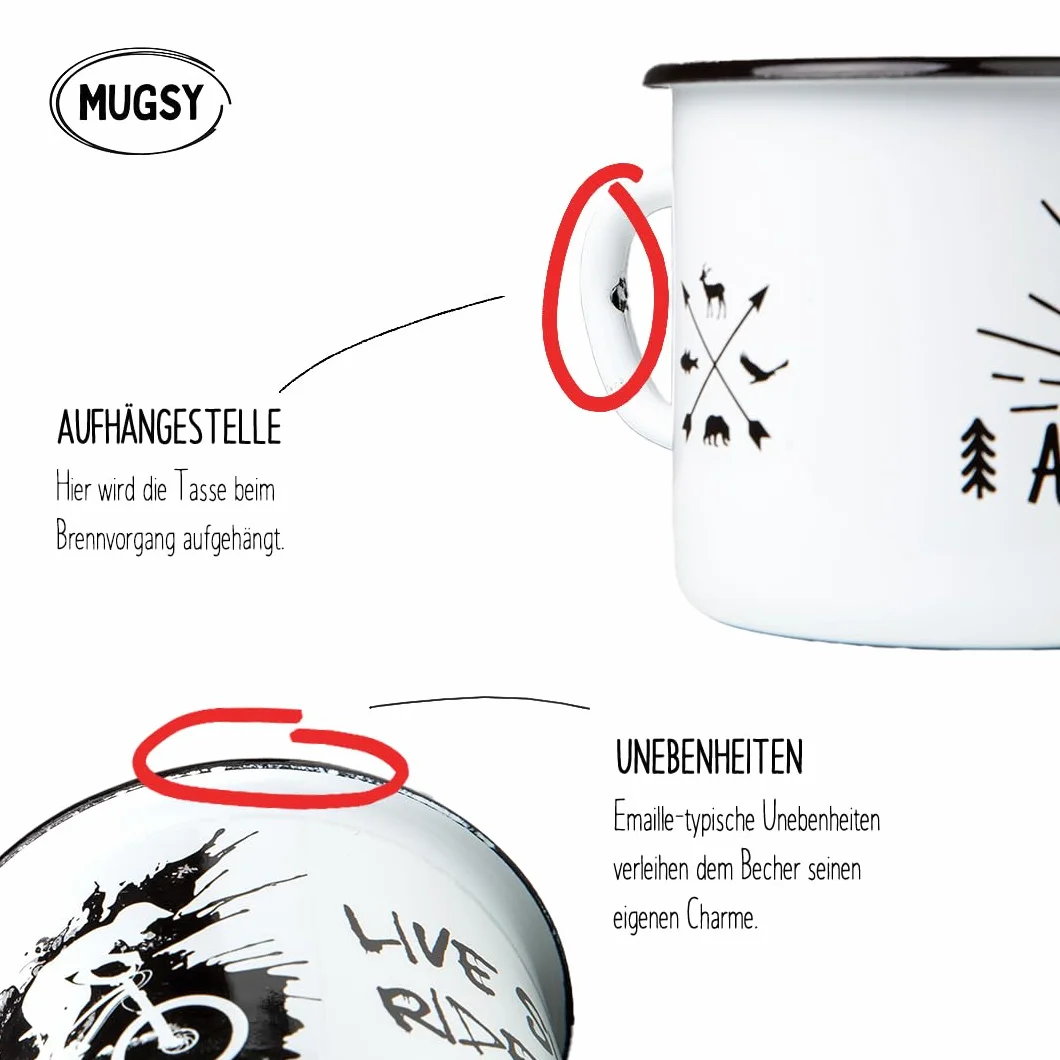 MUGSY I emaliowany kubek The Mountains are calling, 330 ml kubek kempingowy z sentencją, kubek kempingowy I kolorowy