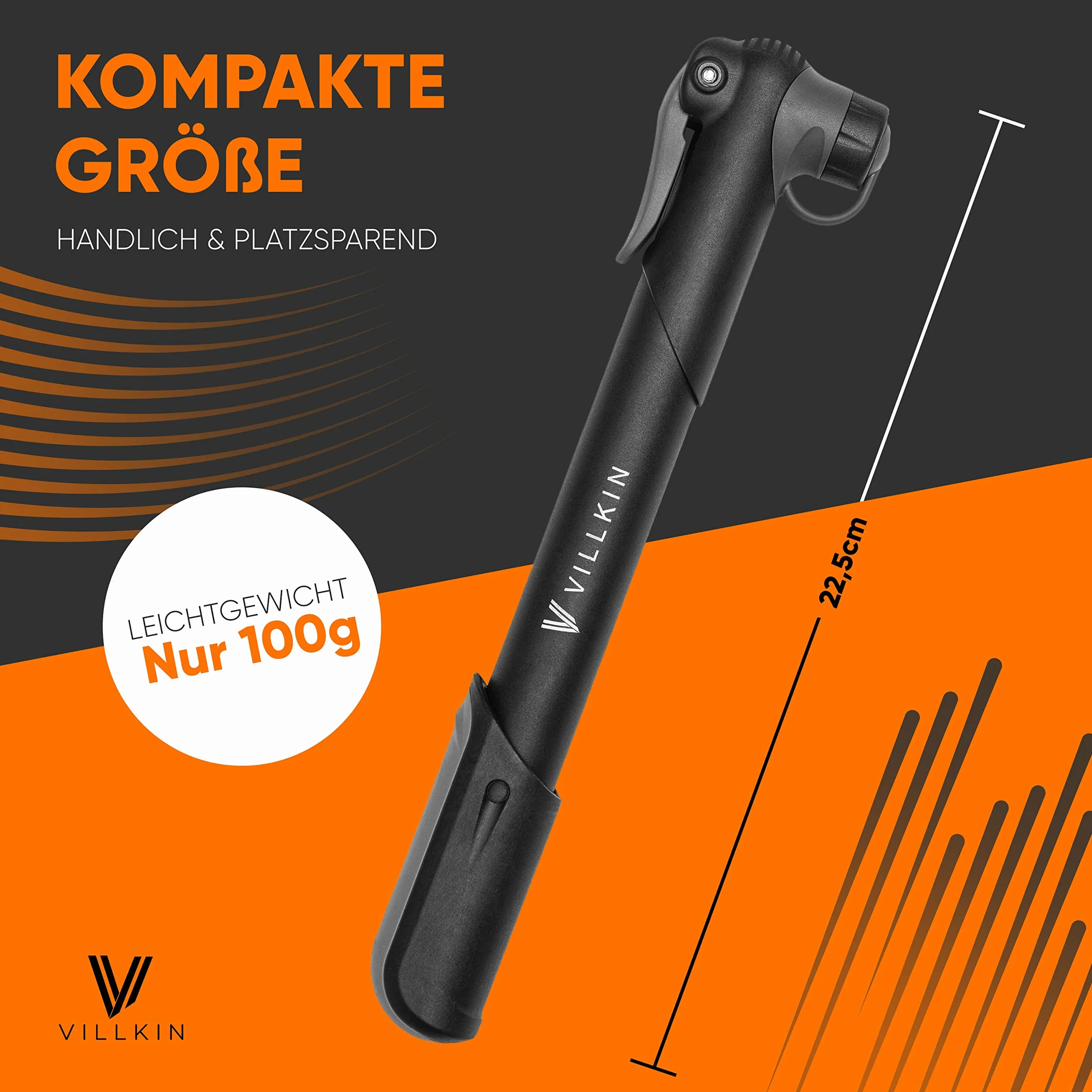 Villkin Pompa rowerowa 87 psi do wszystkich zaworów – w zestawie adaptery do (SV) Presta, (AV) Schrader, (DV) Dunlop i piłek – pompa kompatybilna z rowerami górskimi, wyścigowymi, BMX i innymi