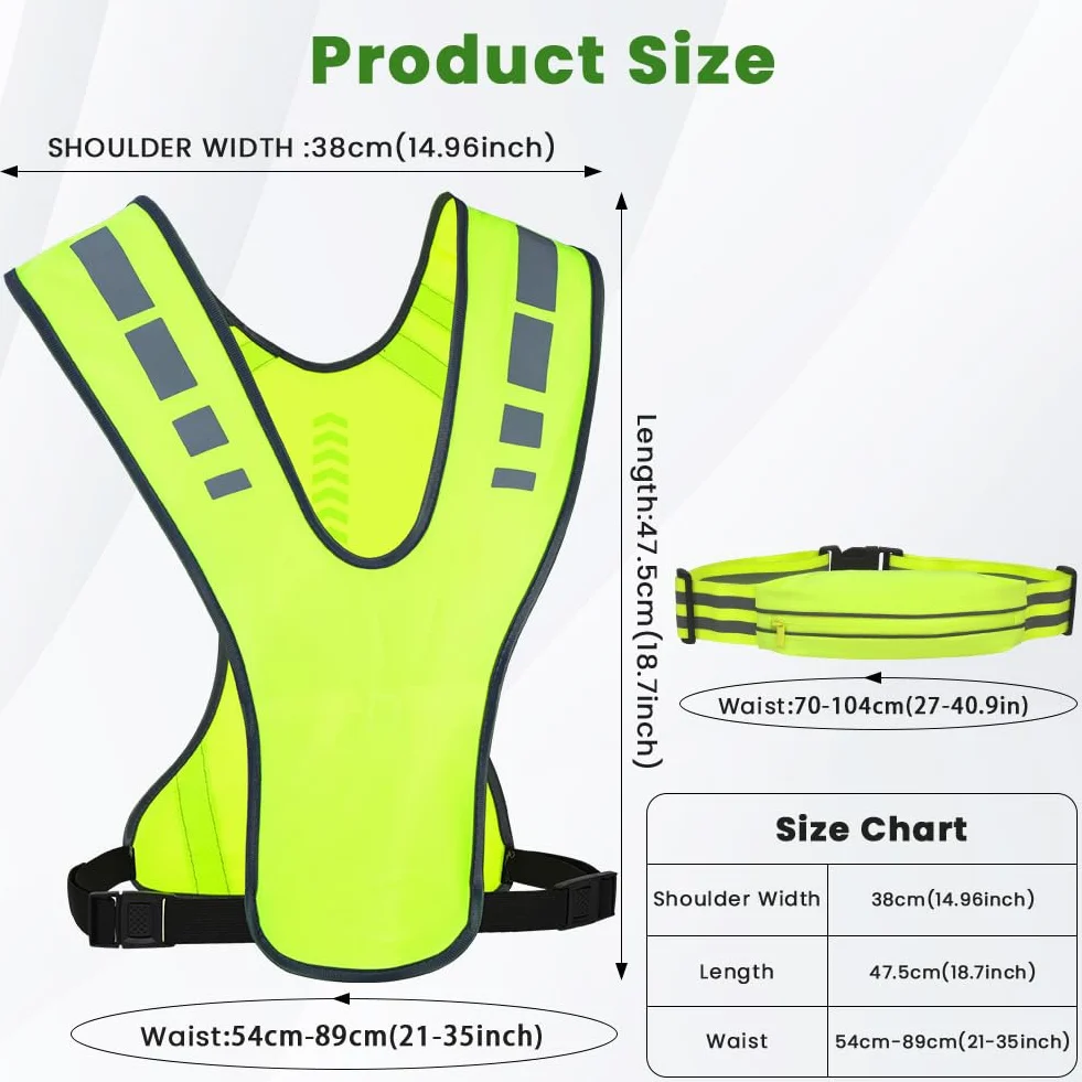 Kamizelka do biegania Hi Vis z torbą na talię, odzież do biegania o wysokiej widoczności, dla mężczyzn i kobiet, odblaskowa kamizelka bezpieczeństwa, regulowana, oddychająca odzież odblaskowa