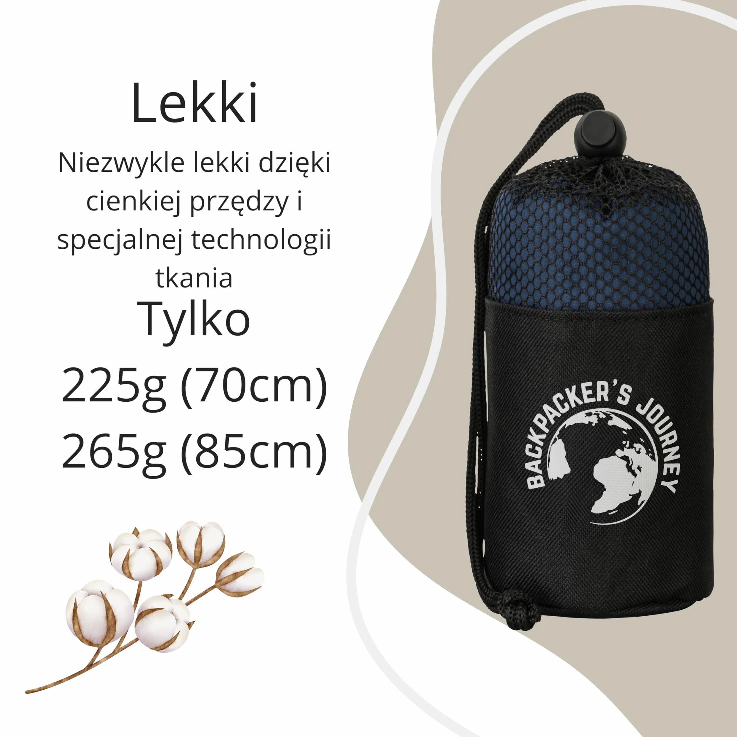 Backpacker's Journey Ultralekka wkładka do śpiwora w 100% z bawełny, 265 g, lekka wkładka do spania dla dorosłych, podróże, kemping i hostel (85 cm niebieski)